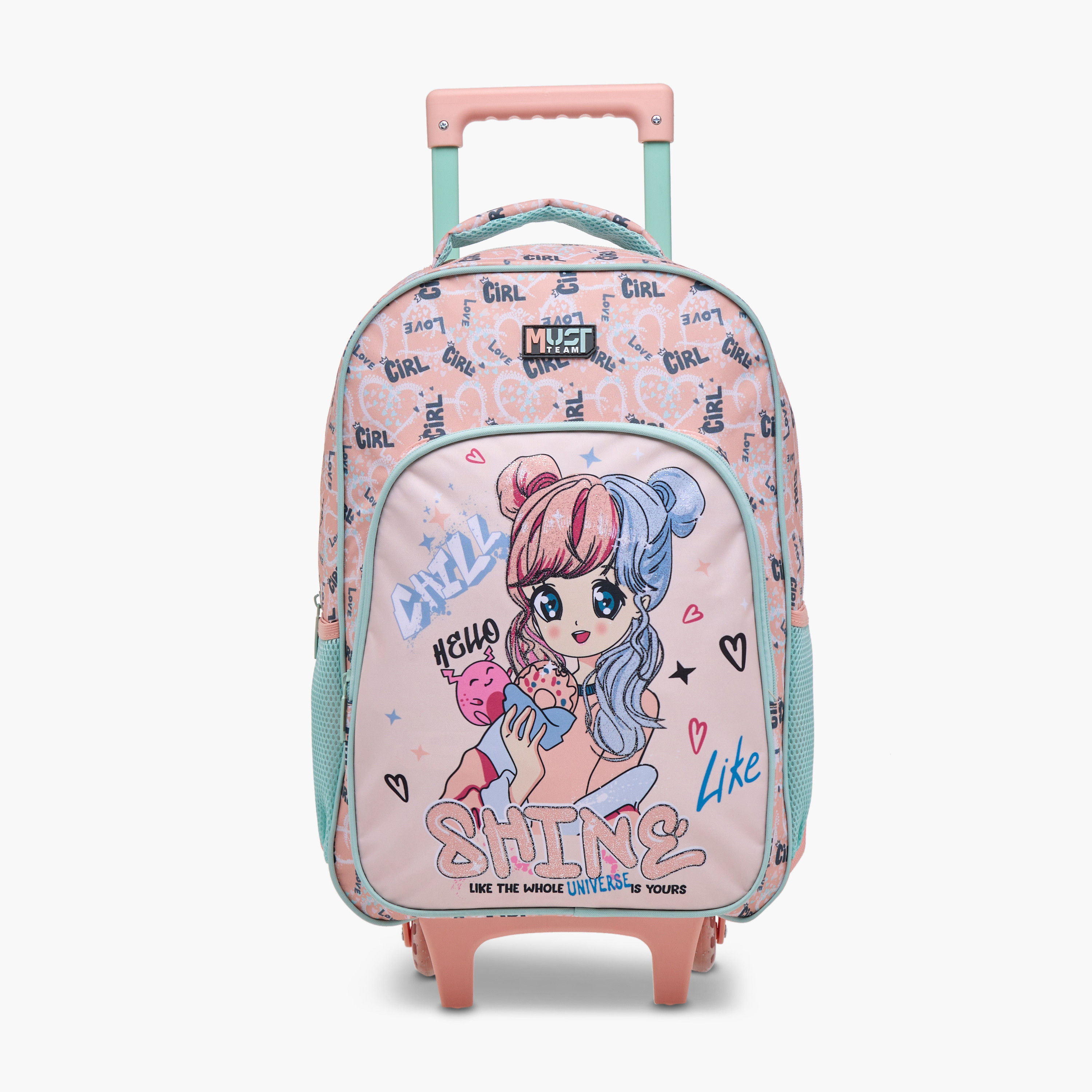 طقم شنطة ترولي مدرسية 5 قطع للبنات 5-8 سنوات مع شنطة غداء ومقلمة بطبعات من ماست-school-bagsandbackpacks-trolleybags-image-2