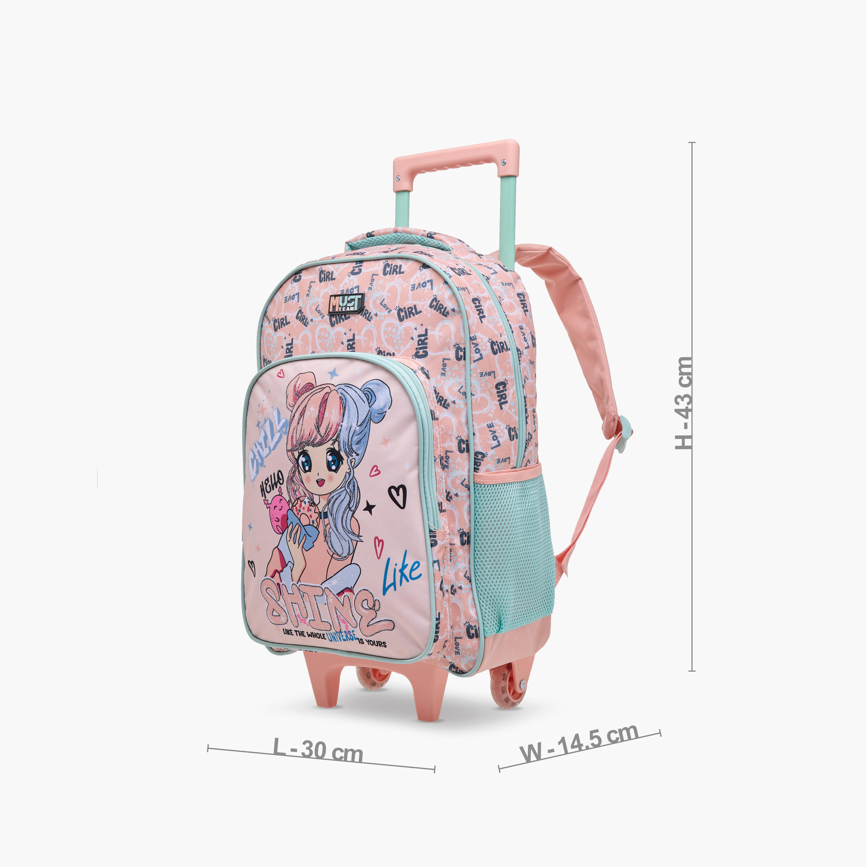 طقم شنطة ترولي مدرسية 5 قطع للبنات 5-8 سنوات مع شنطة غداء ومقلمة بطبعات من ماست-school-bagsandbackpacks-trolleybags-image-3
