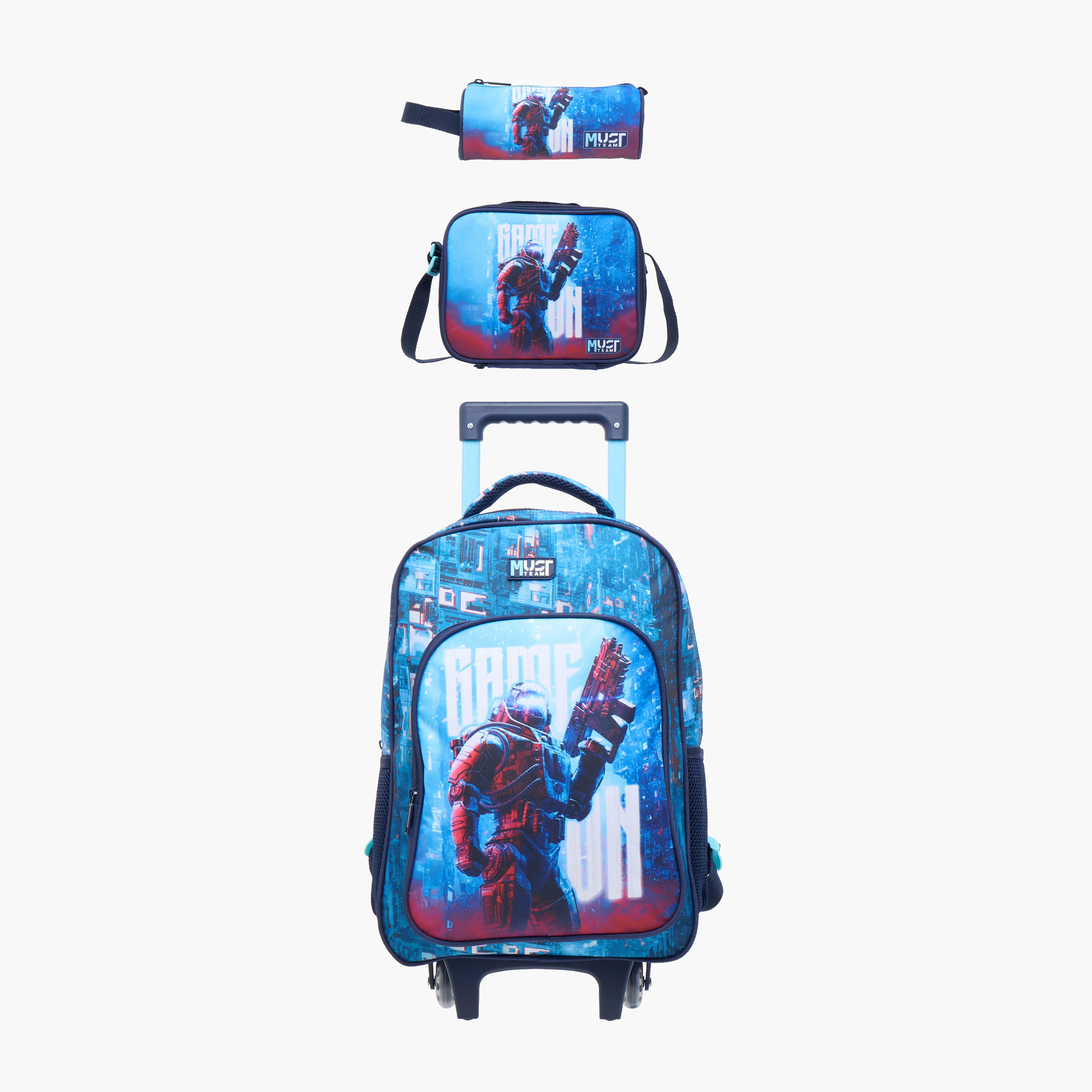 طقم شنطة ظهر ترولي 16 بوصة 3 قطع بطبعات من ماست - 43x30x13 سم-school-bagsandbackpacks-trolleybags-image-1