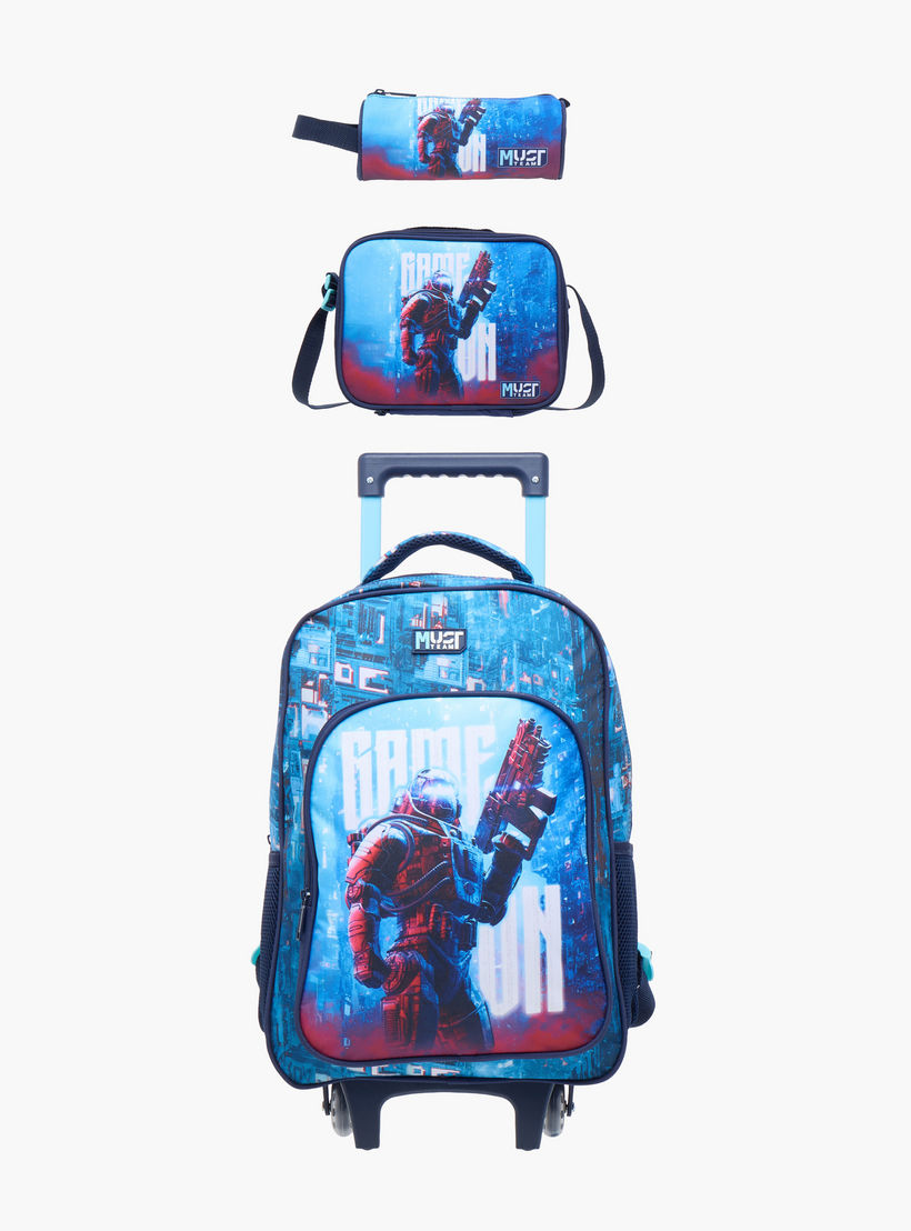 طقم شنطة ظهر ترولي 16 بوصة 3 قطع بطبعات من ماست - 43x30x13 سم-school-bagsandbackpacks-trolleybags-image-1