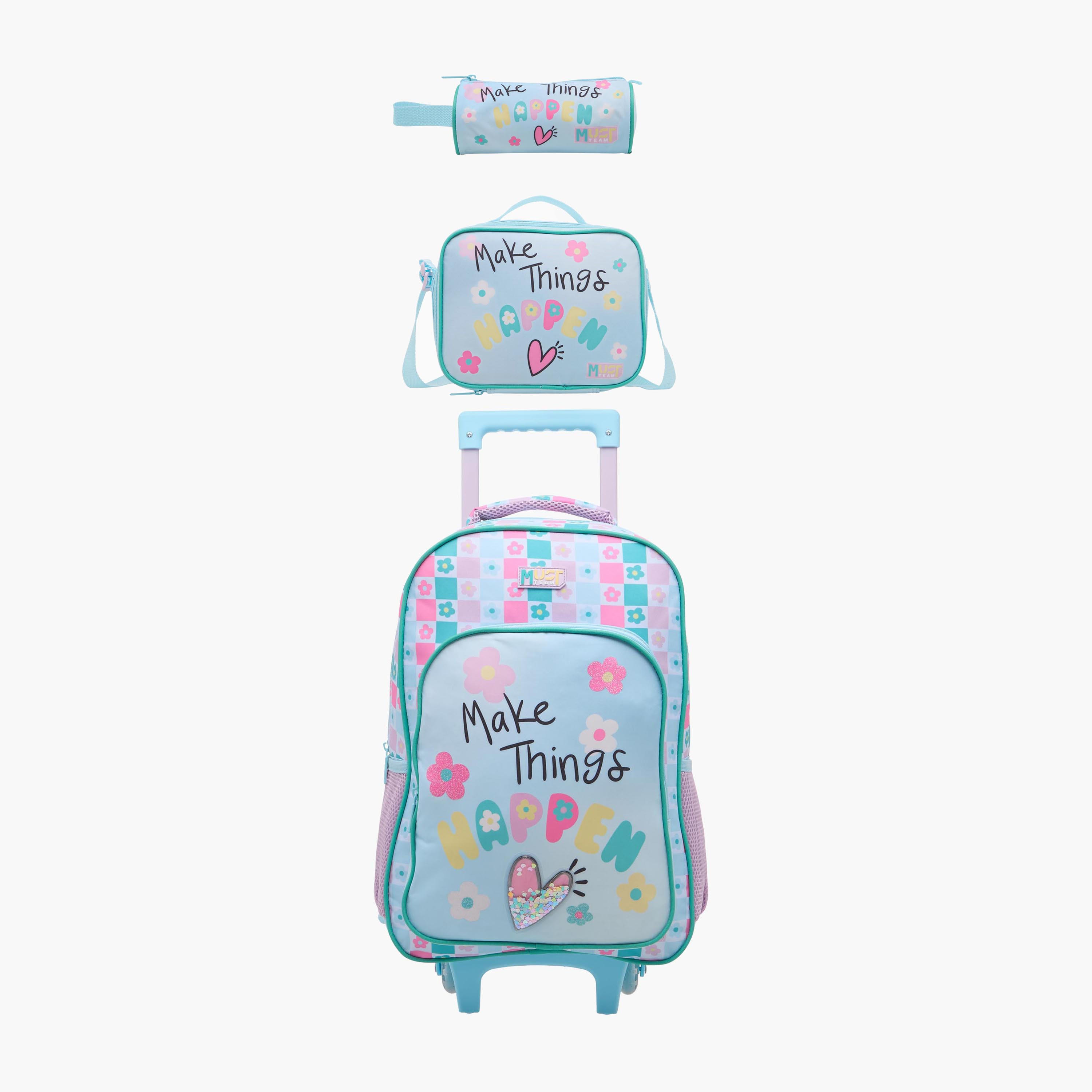 MUST Shapes 3-Piece School Trolley Bag Set for Girls 5-8 Years with Lunch Bag and Pencil Pouch -school-bagsandbackpacks-trolleybags-image-1