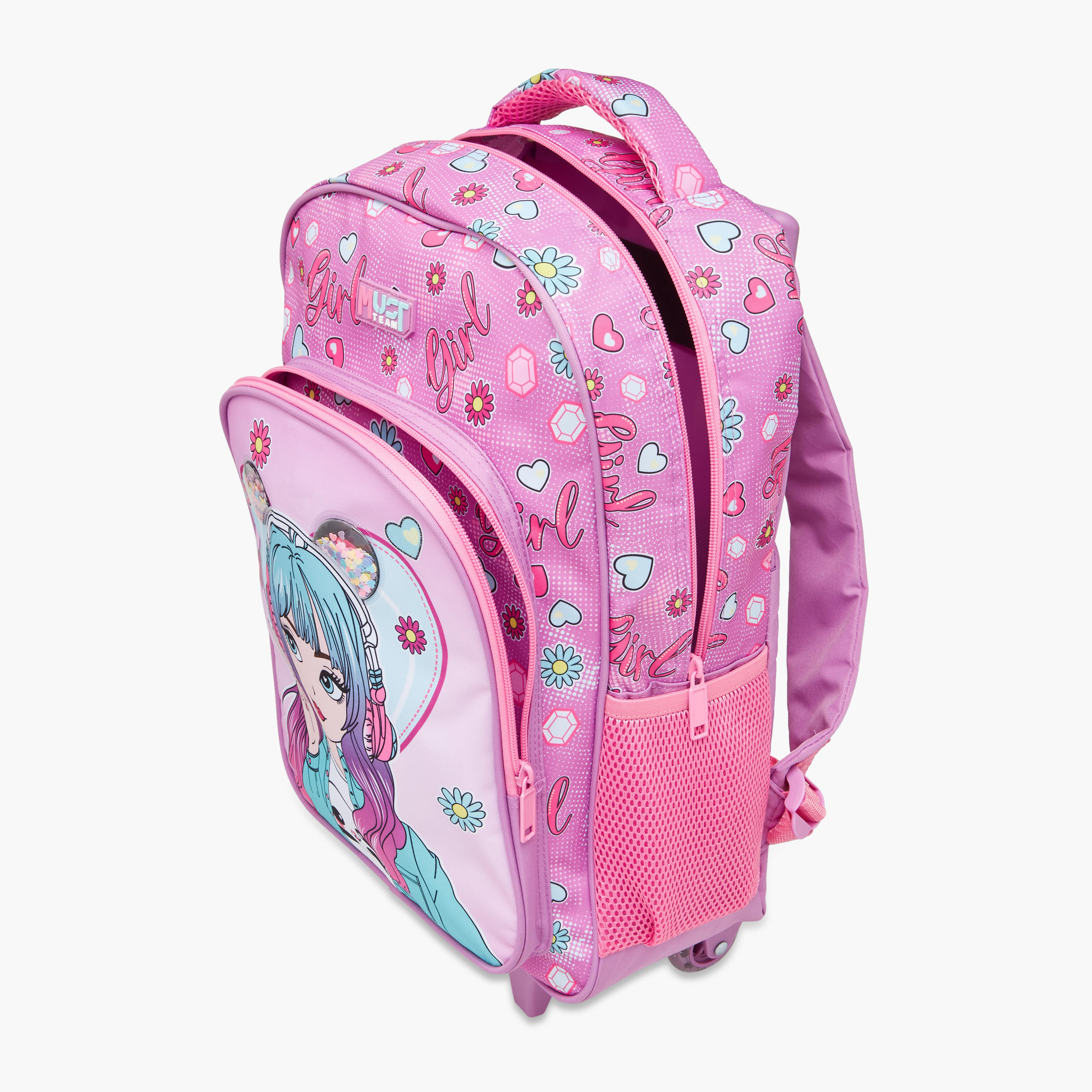 طقم شنطة ترولي مدرسية 3 قطع للبنات 5-8 سنوات مع شنطة غداء ومقلمة بطبعات من ماست-school-bagsandbackpacks-trolleybags-image-13
