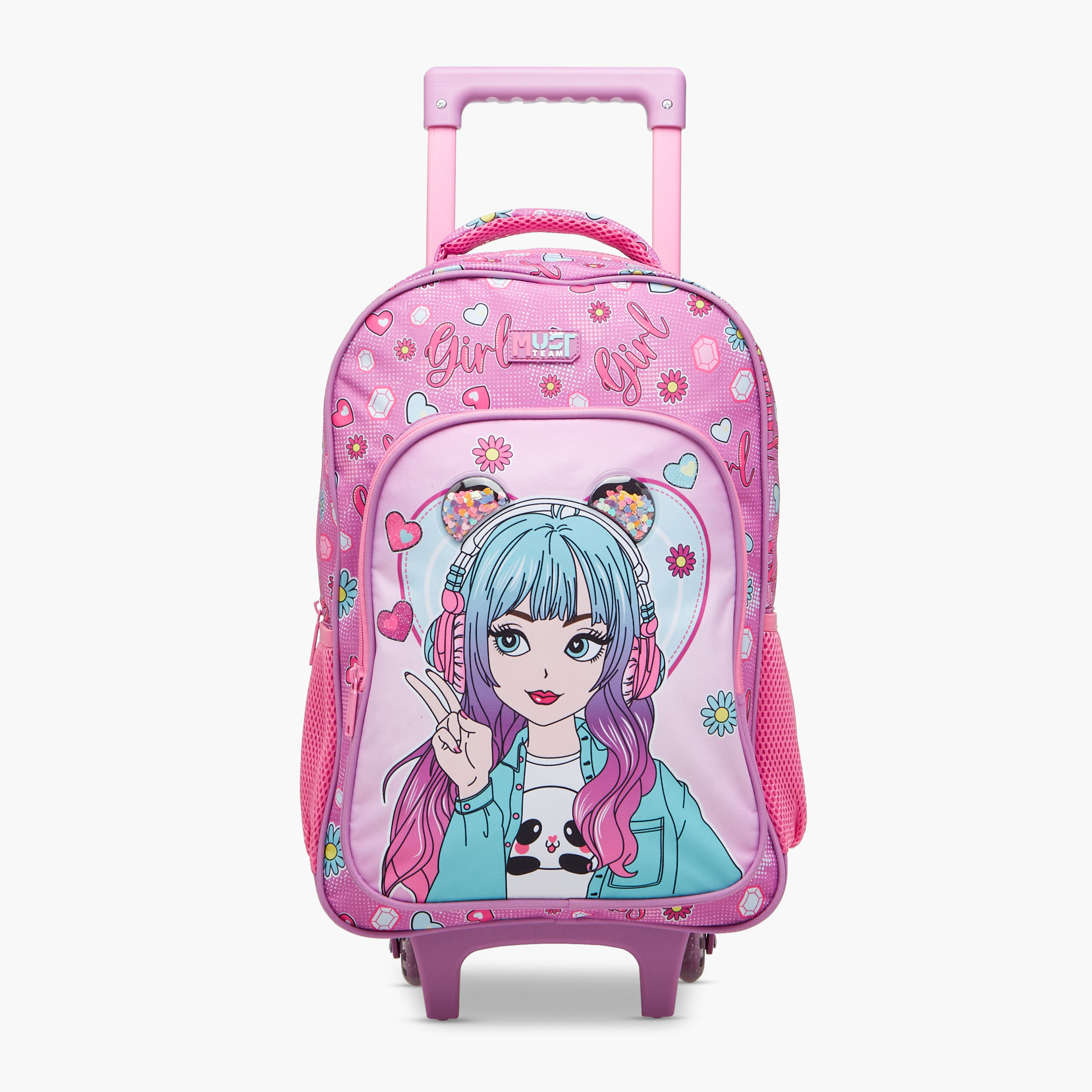 طقم شنطة ترولي مدرسية 3 قطع للبنات 5-8 سنوات مع شنطة غداء ومقلمة بطبعات من ماست-school-bagsandbackpacks-trolleybags-image-2