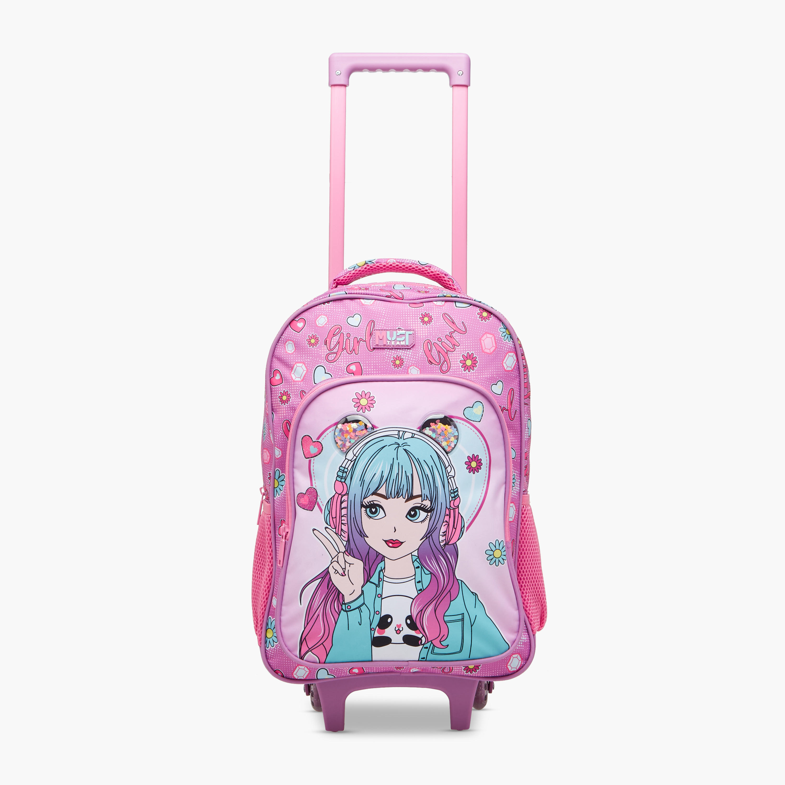 طقم شنطة ترولي مدرسية 3 قطع للبنات 5-8 سنوات مع شنطة غداء ومقلمة بطبعات من ماست-school-bagsandbackpacks-trolleybags-image-6