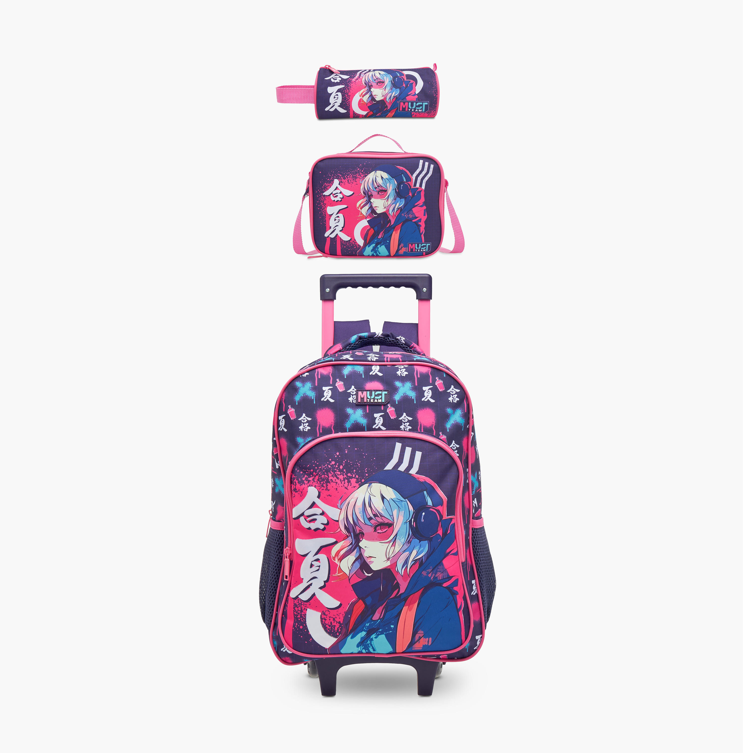 MUST Printed 3-Piece School Trolley Bag Set for Girls 5-8 Years with Lunch Bag and Pencil Pouch -school-bagsandbackpacks-trolleybags-image-1