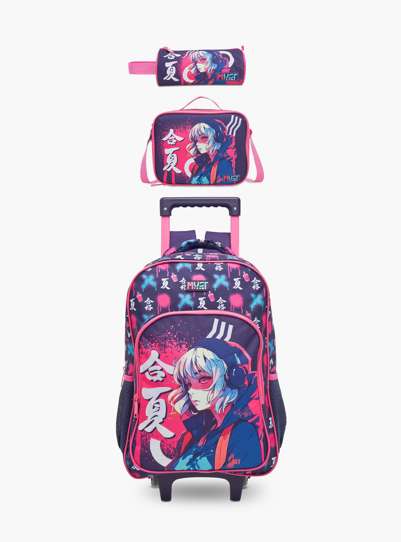MUST Printed 3-Piece School Trolley Bag Set for Girls 5-8 Years with Lunch Bag and Pencil Pouch -school-bagsandbackpacks-trolleybags-image-1