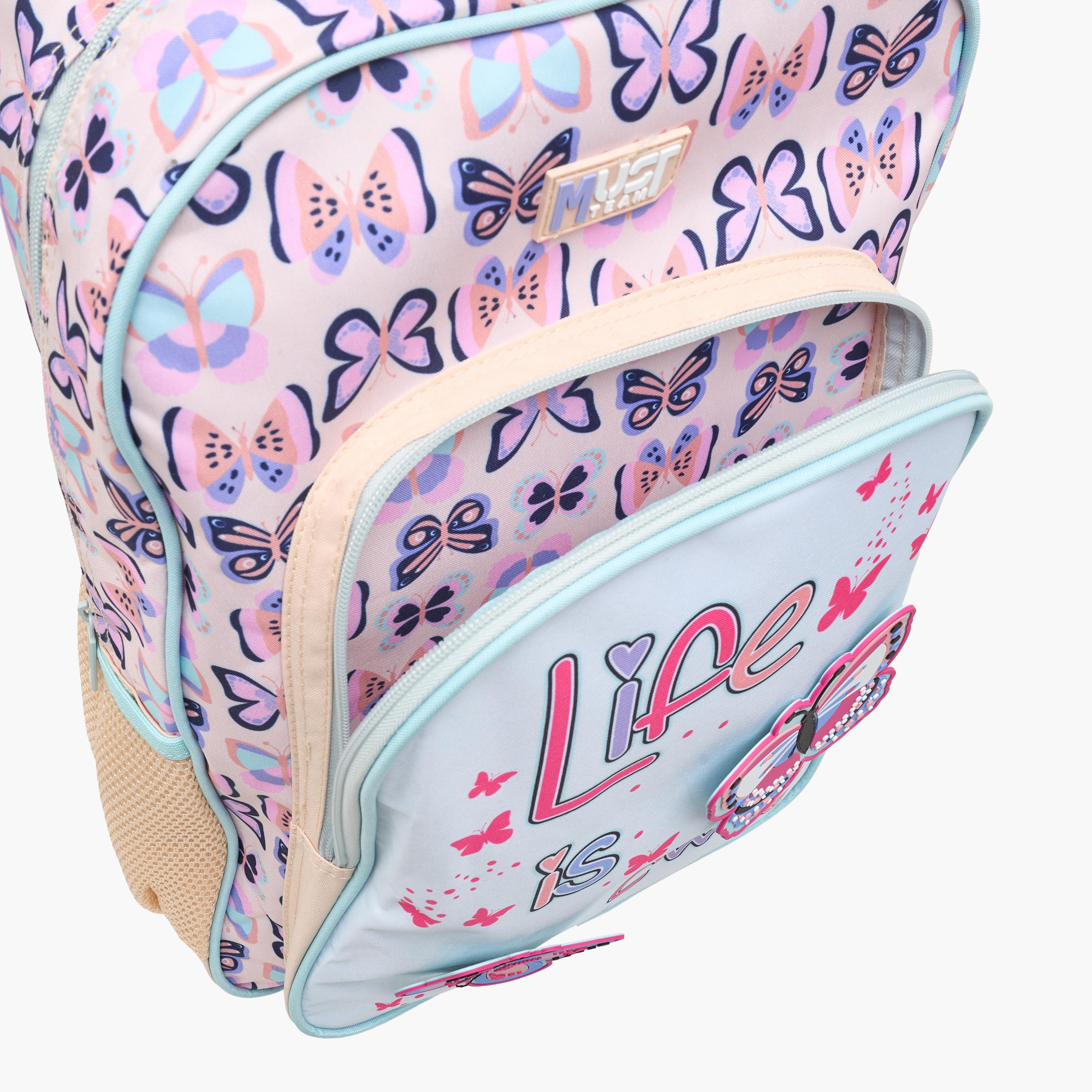طقم شنطة ترولي مدرسية 3 قطع للبنات 5-8 سنوات مع شنطة غداء ومقلمة بتصميم فراشة من ماست-school-bagsandbackpacks-trolleybags-image-8