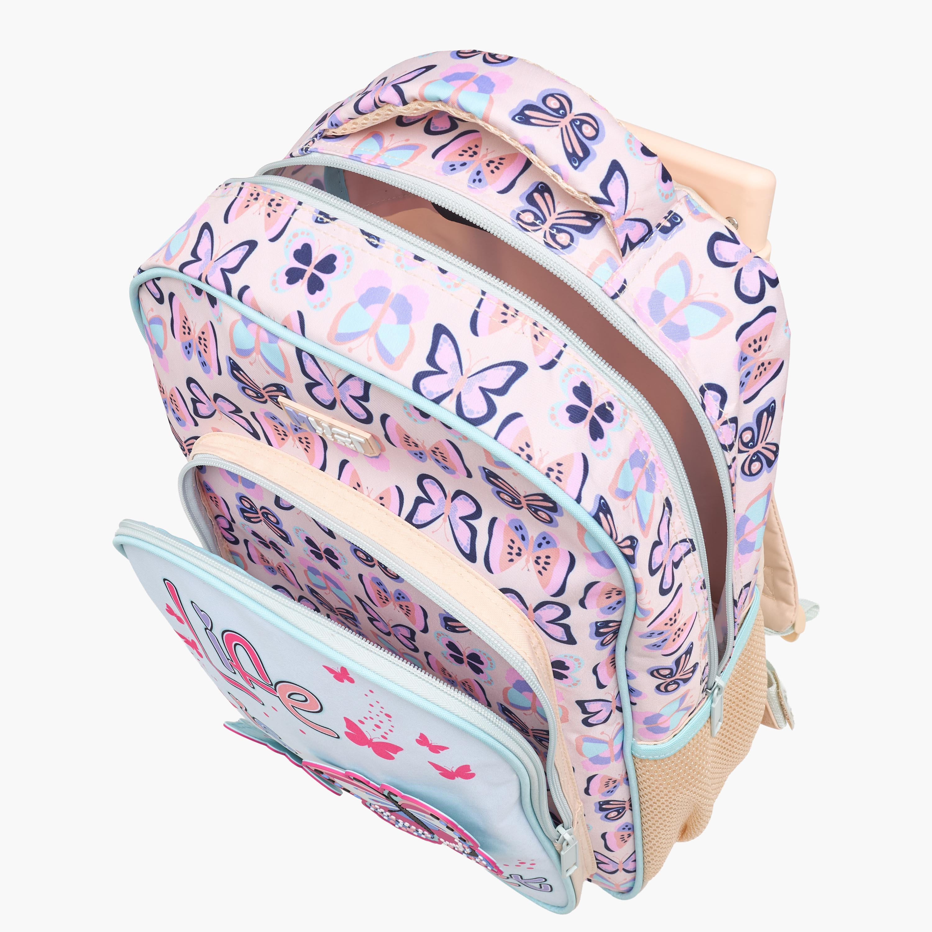 طقم شنطة ترولي مدرسية 3 قطع للبنات 5-8 سنوات مع شنطة غداء ومقلمة بتصميم فراشة من ماست-school-bagsandbackpacks-trolleybags-image-9
