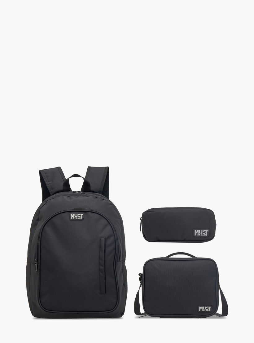MUST Logo Applique Backpack with Lunch Bag and Pencil Pouch Set - 32x18x43 cms-school-bagsandbackpacks-sets-image-1