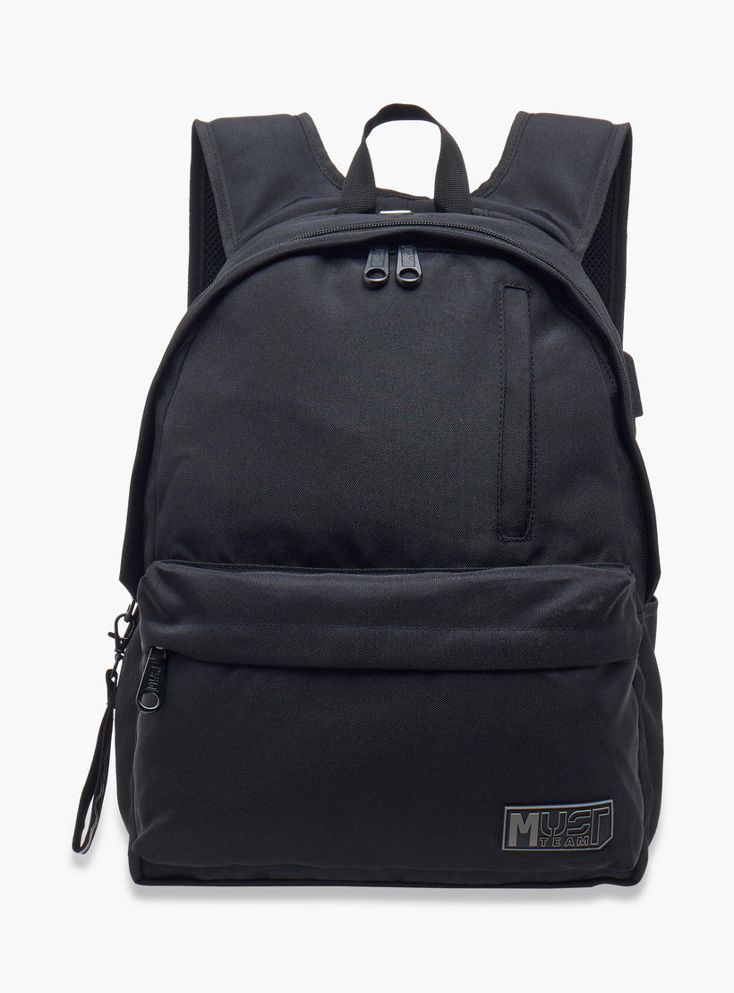 MUST Logo Applique Backpack with Adjustable Straps and Zip Closure - 32x19x42 cms-school-bagsandbackpacks-backpacks-image-1