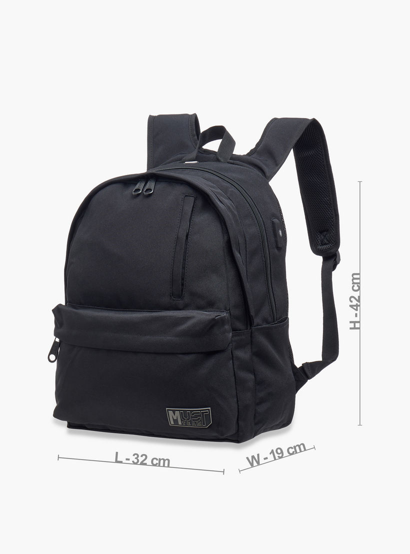 MUST Logo Applique Backpack with Adjustable Straps and Zip Closure - 32x19x42 cms-school-bagsandbackpacks-backpacks-image-2