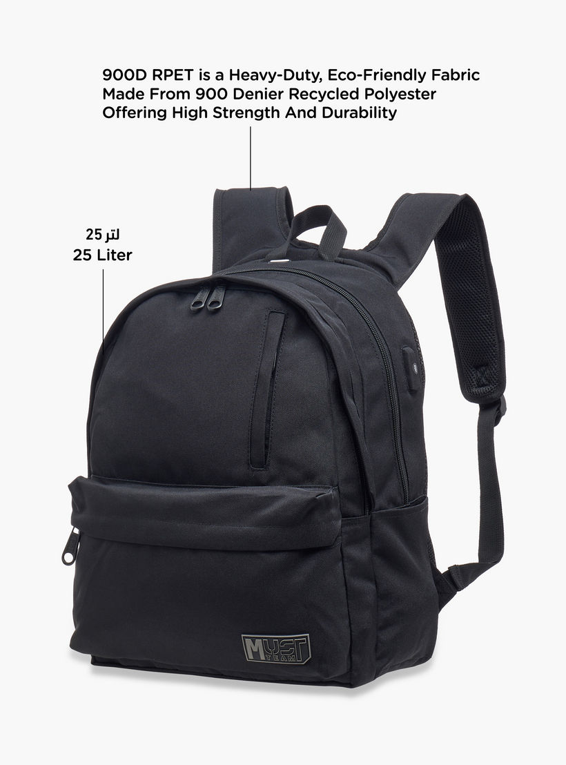 MUST Logo Applique Backpack with Adjustable Straps and Zip Closure - 32x19x42 cms-school-bagsandbackpacks-backpacks-image-6