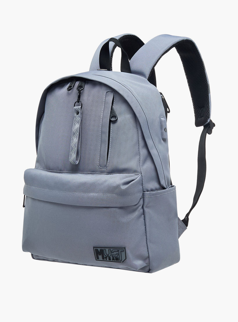 شنطة ظهر بتزيينات شعار مع حمالات قابلة للتعديل وسحاب إغلاق من ماست - 32x17x42 سم-school-bagsandbackpacks-backpacks-image-4