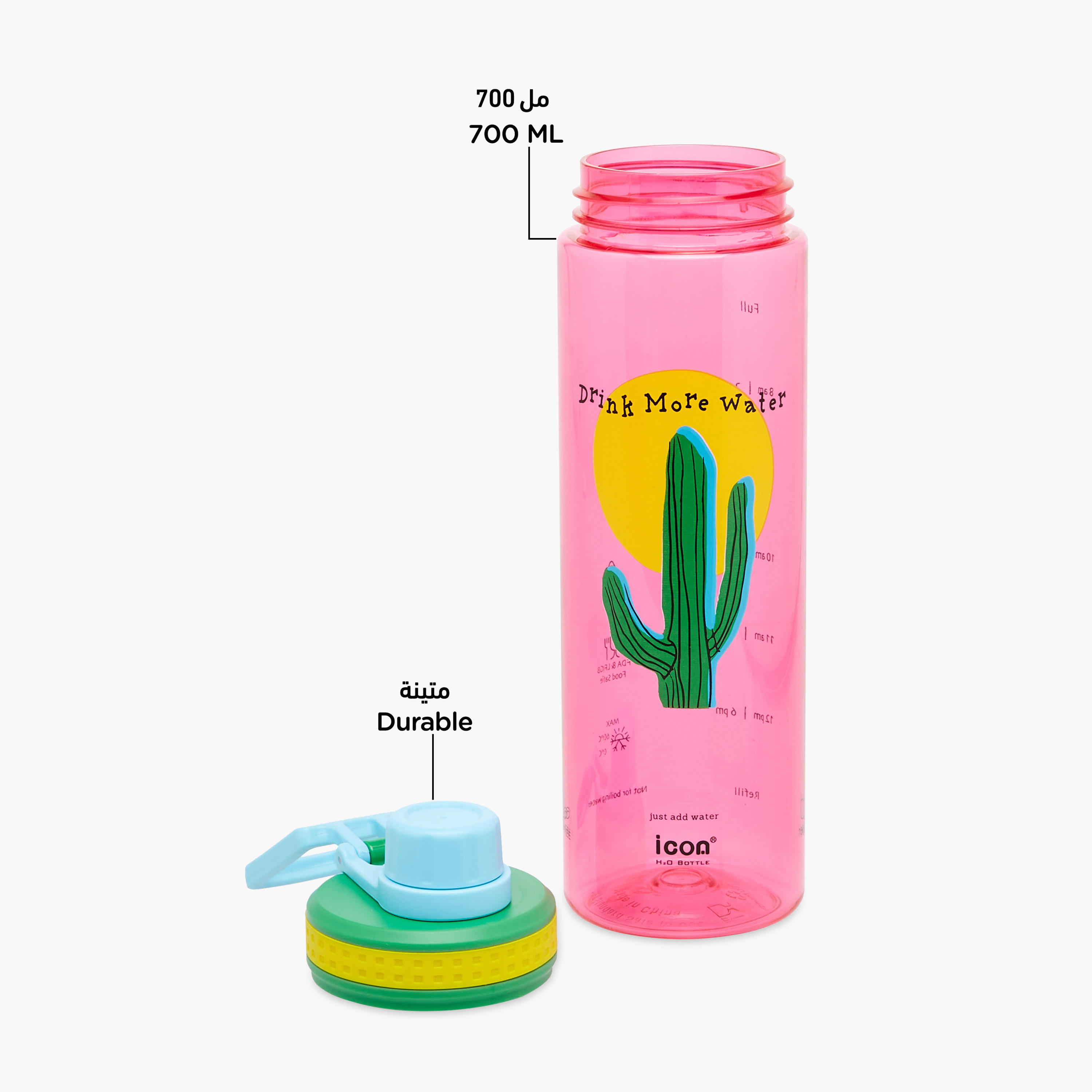 icon Cactus Plastic Water Bottle with Sipper and BPA-Free – 700 ml-school-waterbottles-image-4
