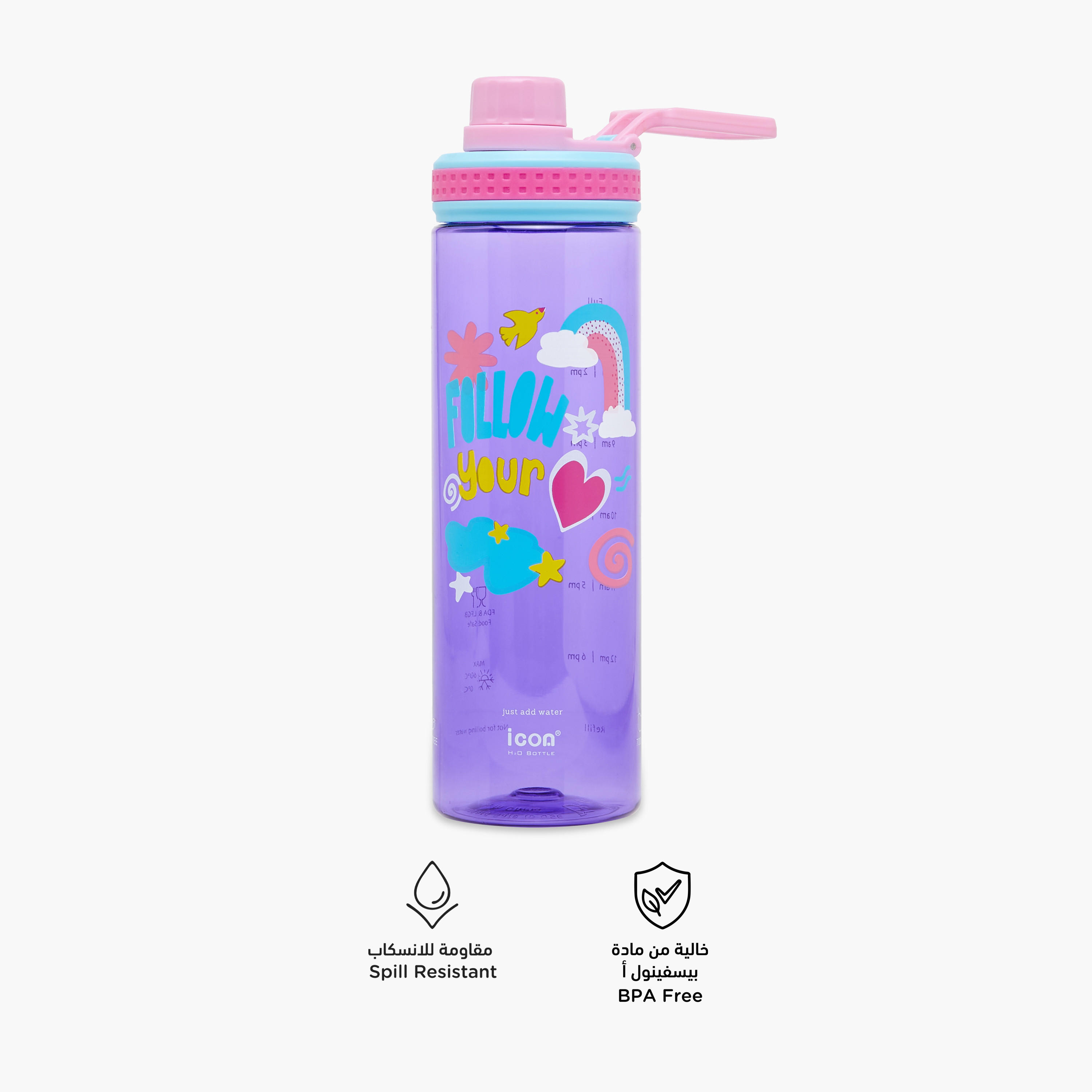 قارورة ماء بلاستيك خالية من مادة البيسفينول أ بطبعات من آيكون - 700 مل-school-waterbottles-image-2