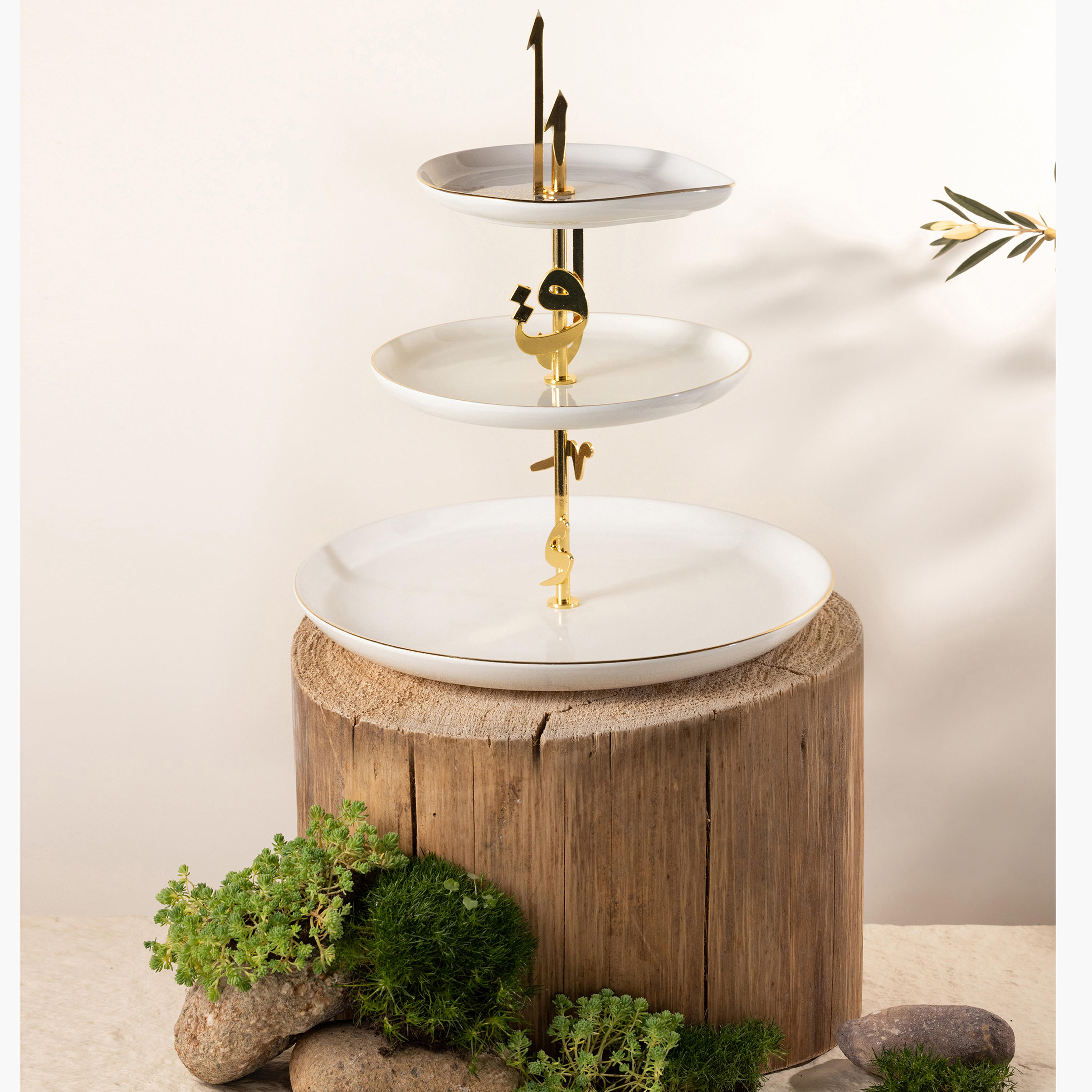 Otantik Lqaa 3-Tier Porcelain Cake Stand - 27x27 cms-household-dining-serveware-cakestands-image-1