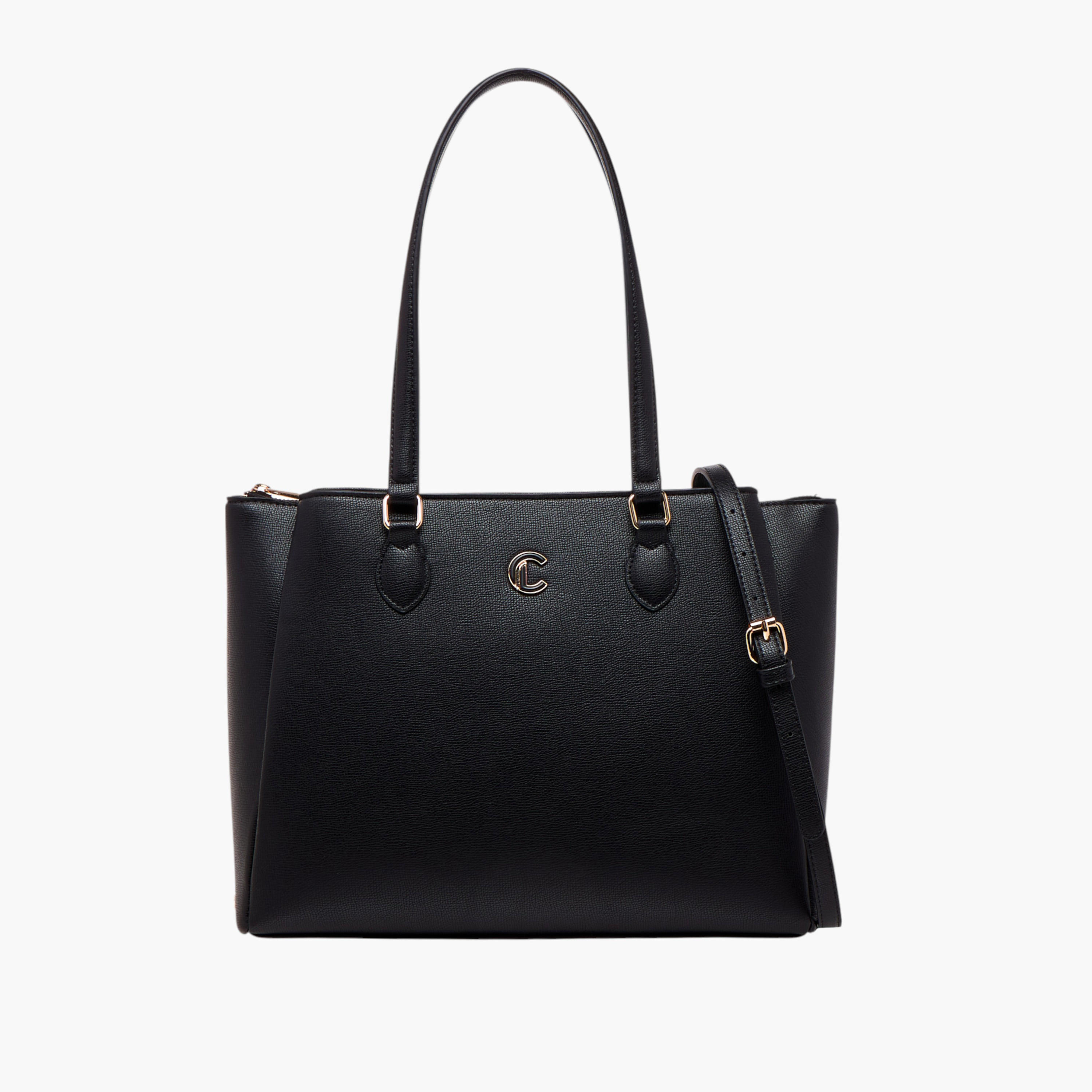 شنطة توت سادة مع حزام قابل للفصل وسحاب إغلاق من لو كومفورت-women-bagsandwallets-handbags-image-1