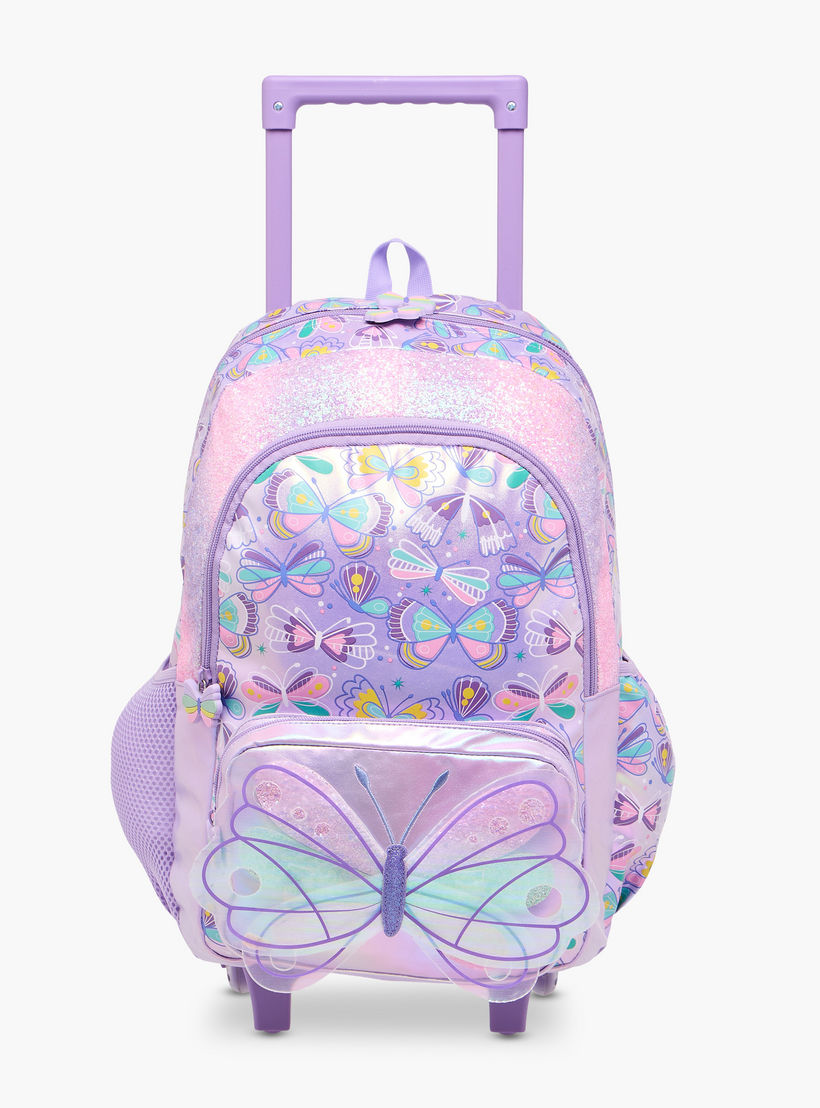 Butterfly Trolley Bag for Girls 5-8 Years with Retractable Handle – 16.5 inches-school-bagsandbackpacks-trolleybags-image-1