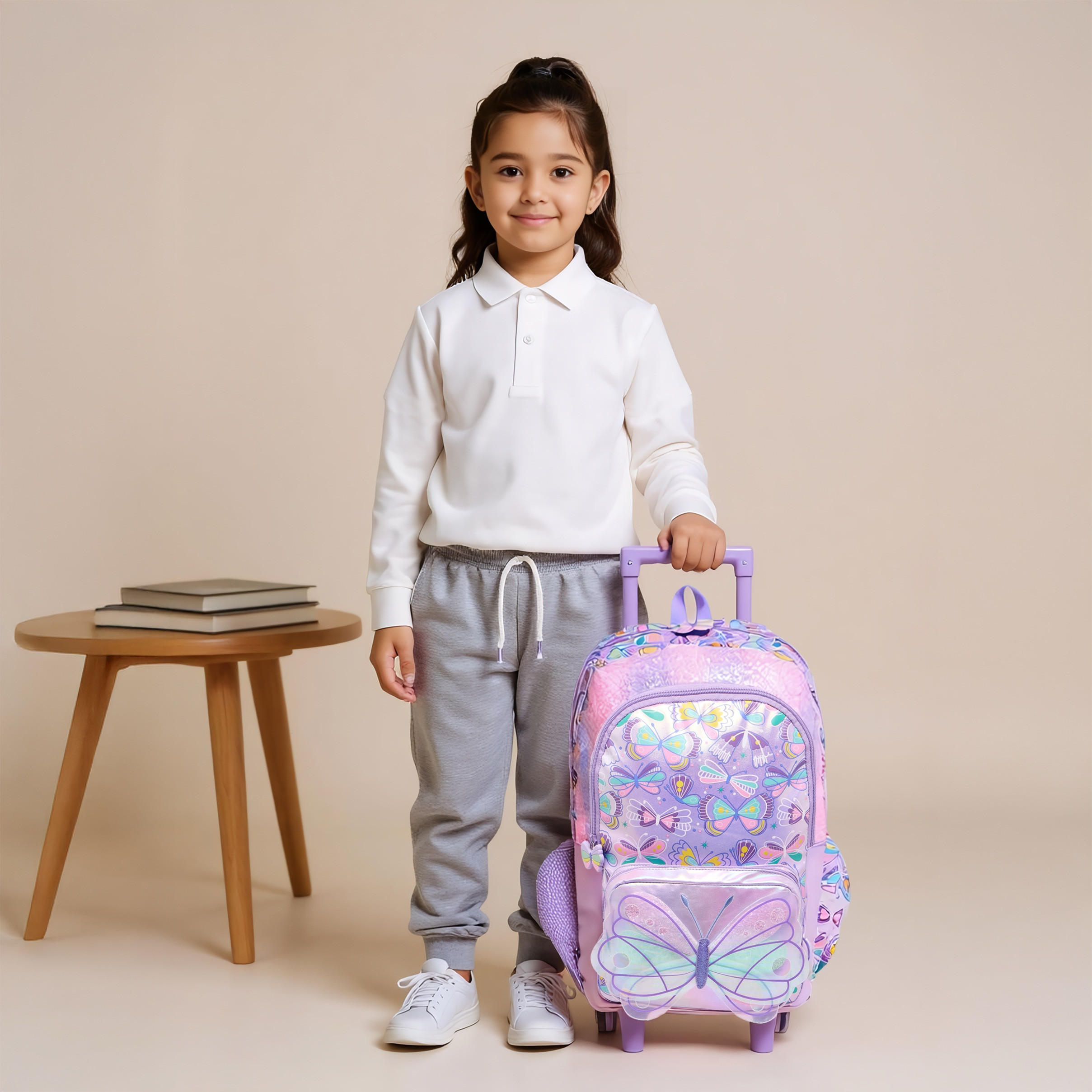 Butterfly Trolley Bag for Girls 5-8 Years with Retractable Handle – 16.5 inches-school-bagsandbackpacks-trolleybags-image-2