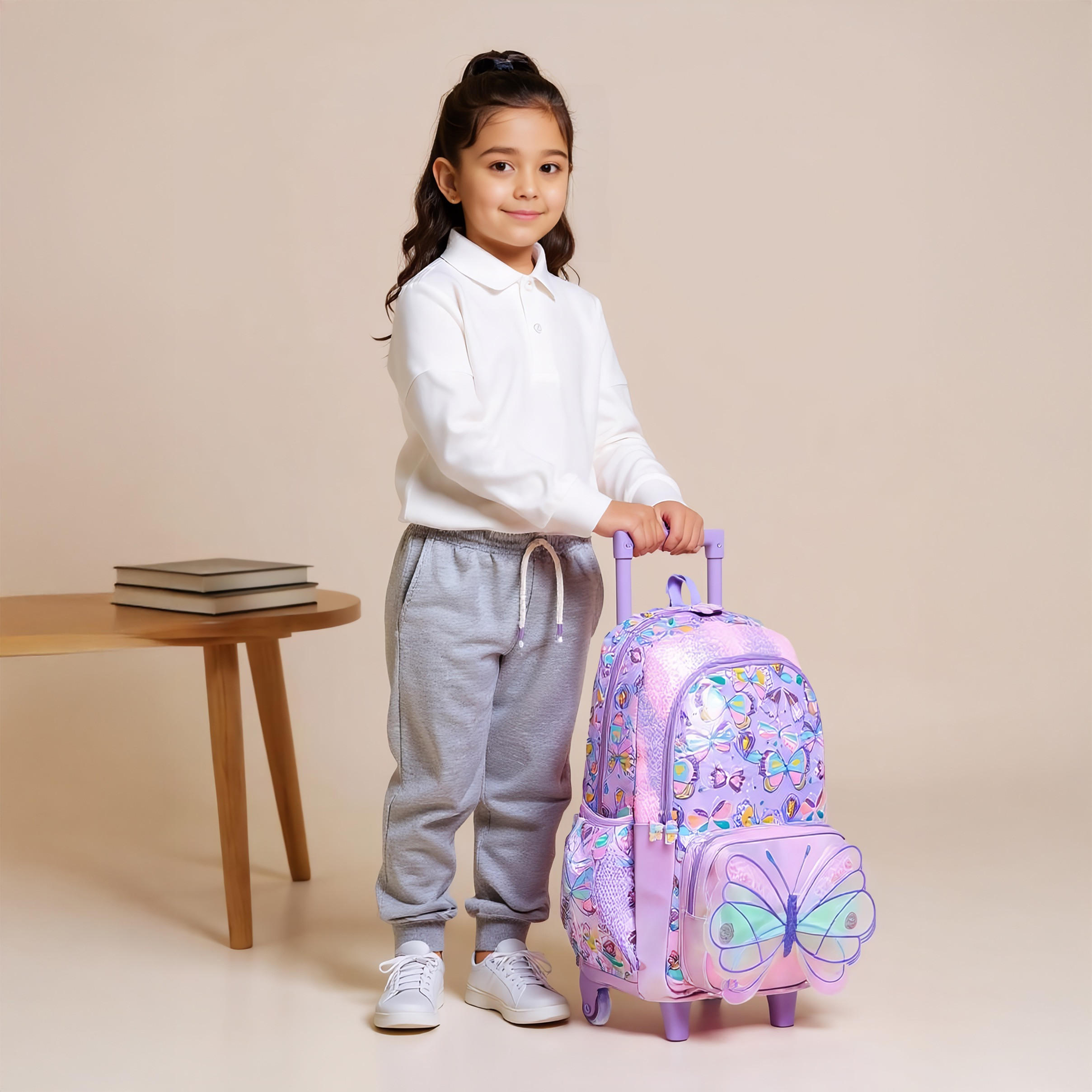 Butterfly Trolley Bag for Girls 5-8 Years with Retractable Handle – 16.5 inches-school-bagsandbackpacks-trolleybags-image-3