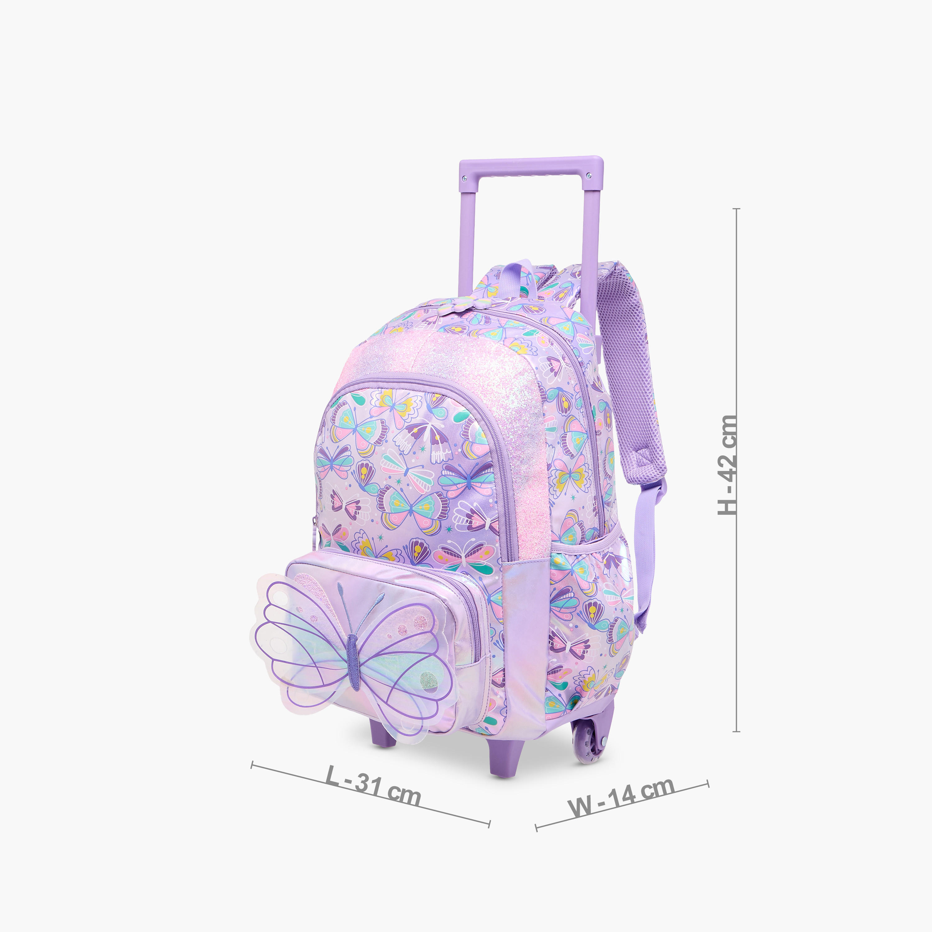 Butterfly Trolley Bag for Girls 5-8 Years with Retractable Handle – 16.5 inches-school-bagsandbackpacks-trolleybags-image-4