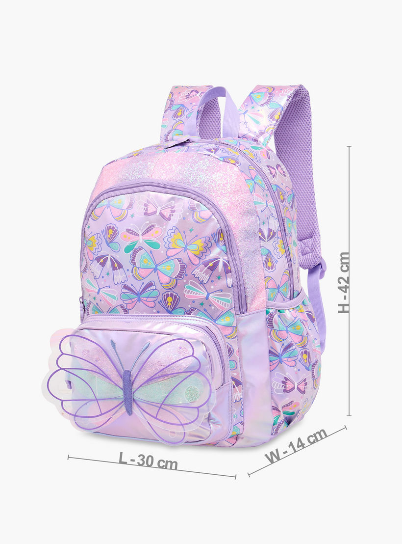 Butterfly Print Backpack with Adjustable Straps and Zip Closure - 42x30x14 cms-school-bagsandbackpacks-backpacks-image-4
