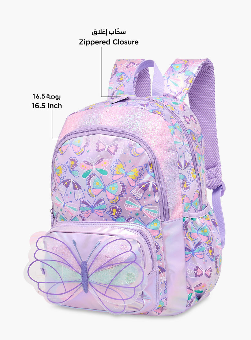 Butterfly Print Backpack with Adjustable Straps and Zip Closure - 42x30x14 cms-school-bagsandbackpacks-backpacks-image-8