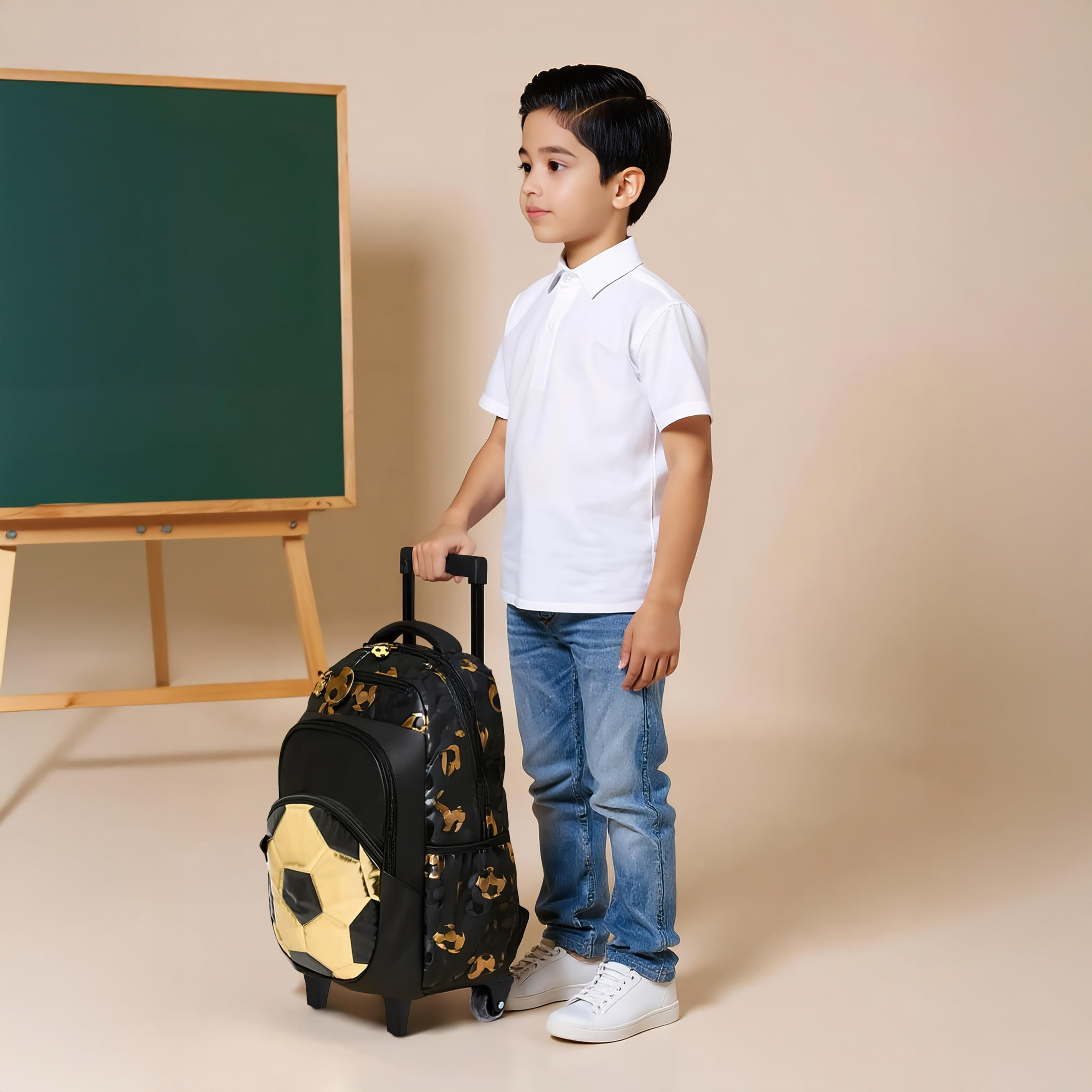 Football Trolley Bag for Boys 5-8 Years with Retractable Handle – 16.5 inches-school-bagsandbackpacks-trolleybags-image-2