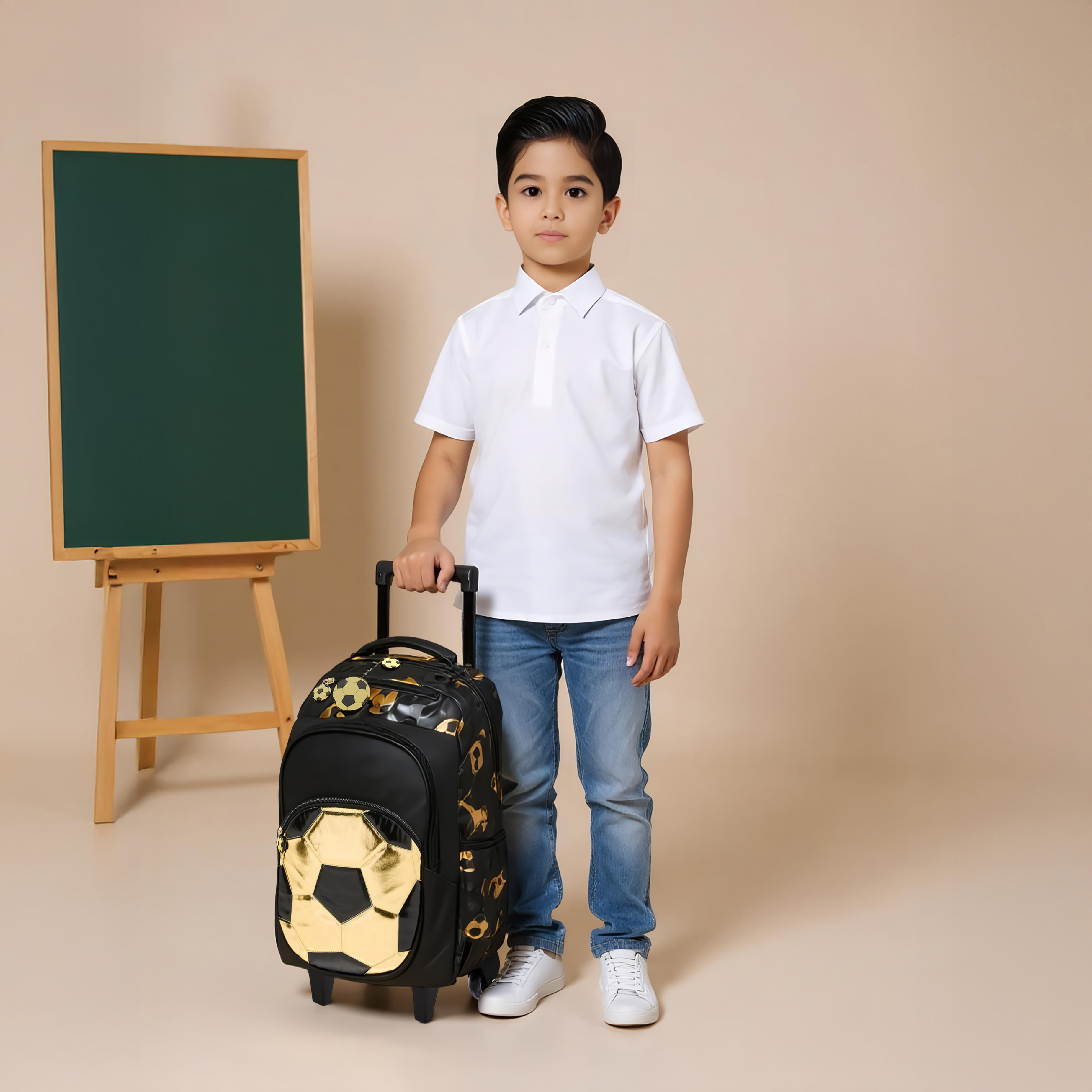 Football Trolley Bag for Boys 5-8 Years with Retractable Handle – 16.5 inches-school-bagsandbackpacks-trolleybags-image-3