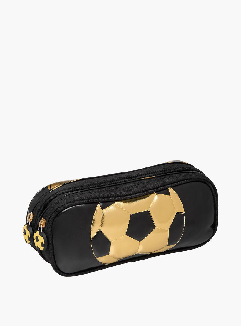 Soccer Print 2-Compartment Pencil Pouch with Zip Closure-school-stationery-pencilcases-image-4
