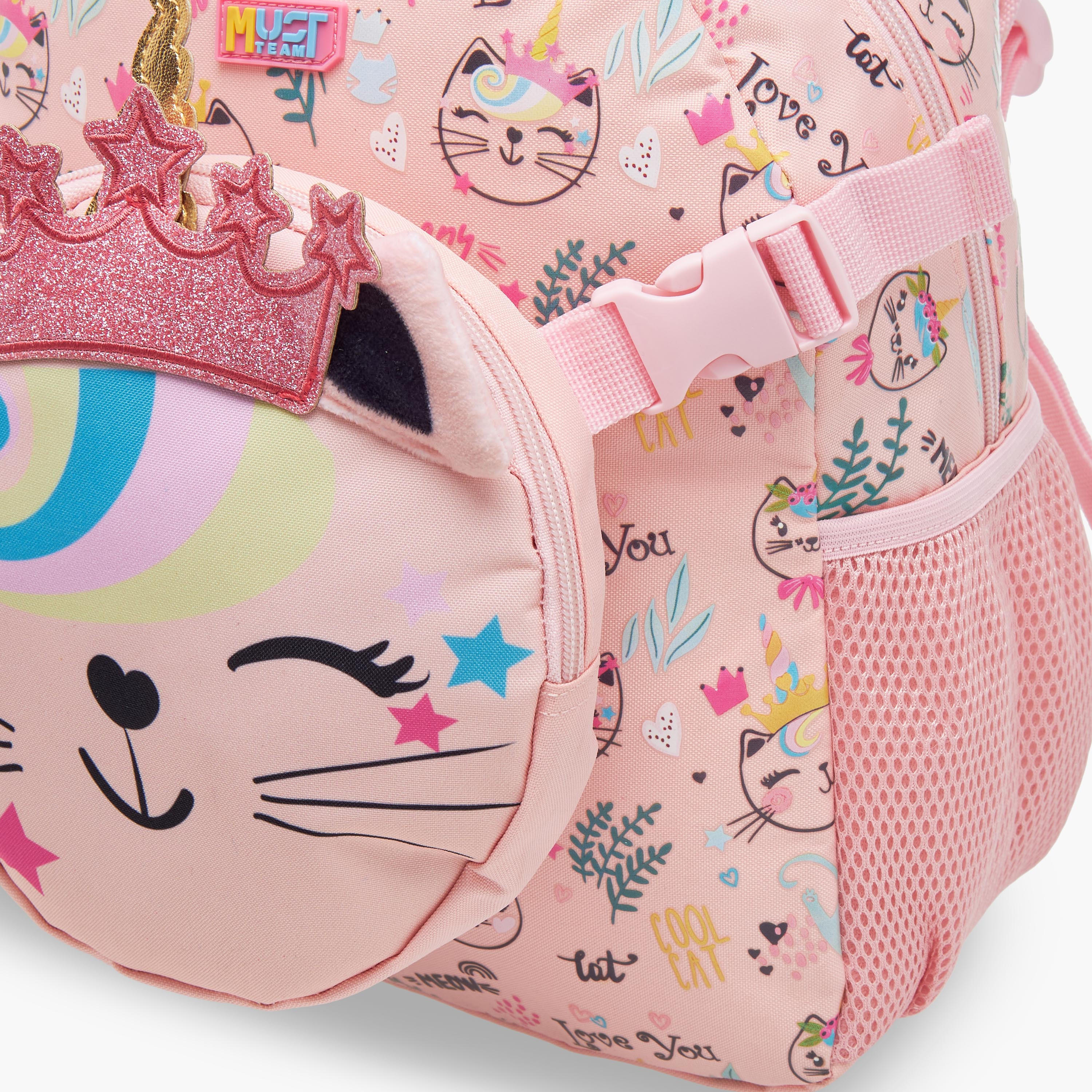 MUST Cat Applique Backpack with Lunch Bag Set - 28x17x33 cms-school-bagsandbackpacks-backpacks-image-11
