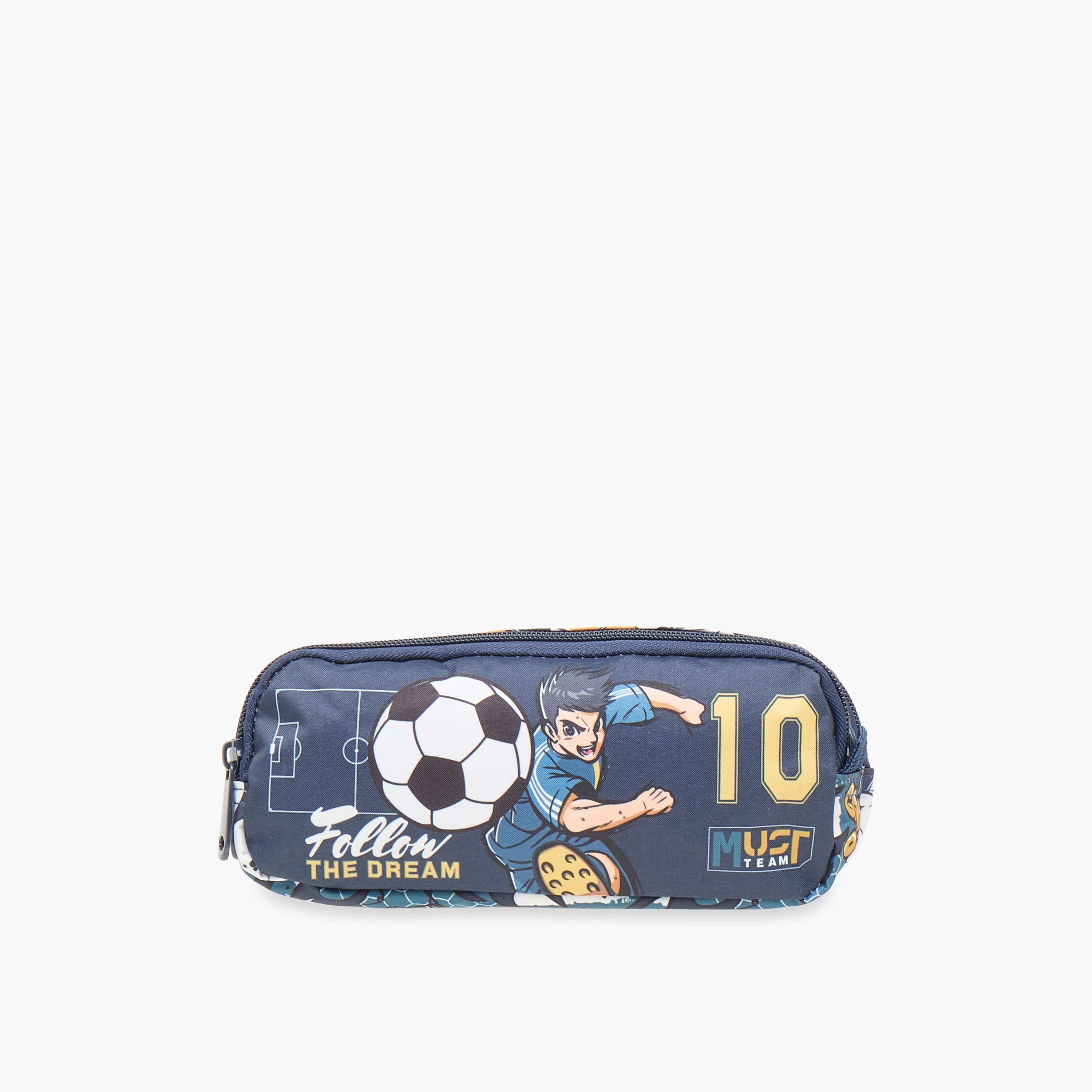 MUST Football Print 2-Compartment Pencil Pouch with Zip Closure-school-stationery-pencilcases-image-1