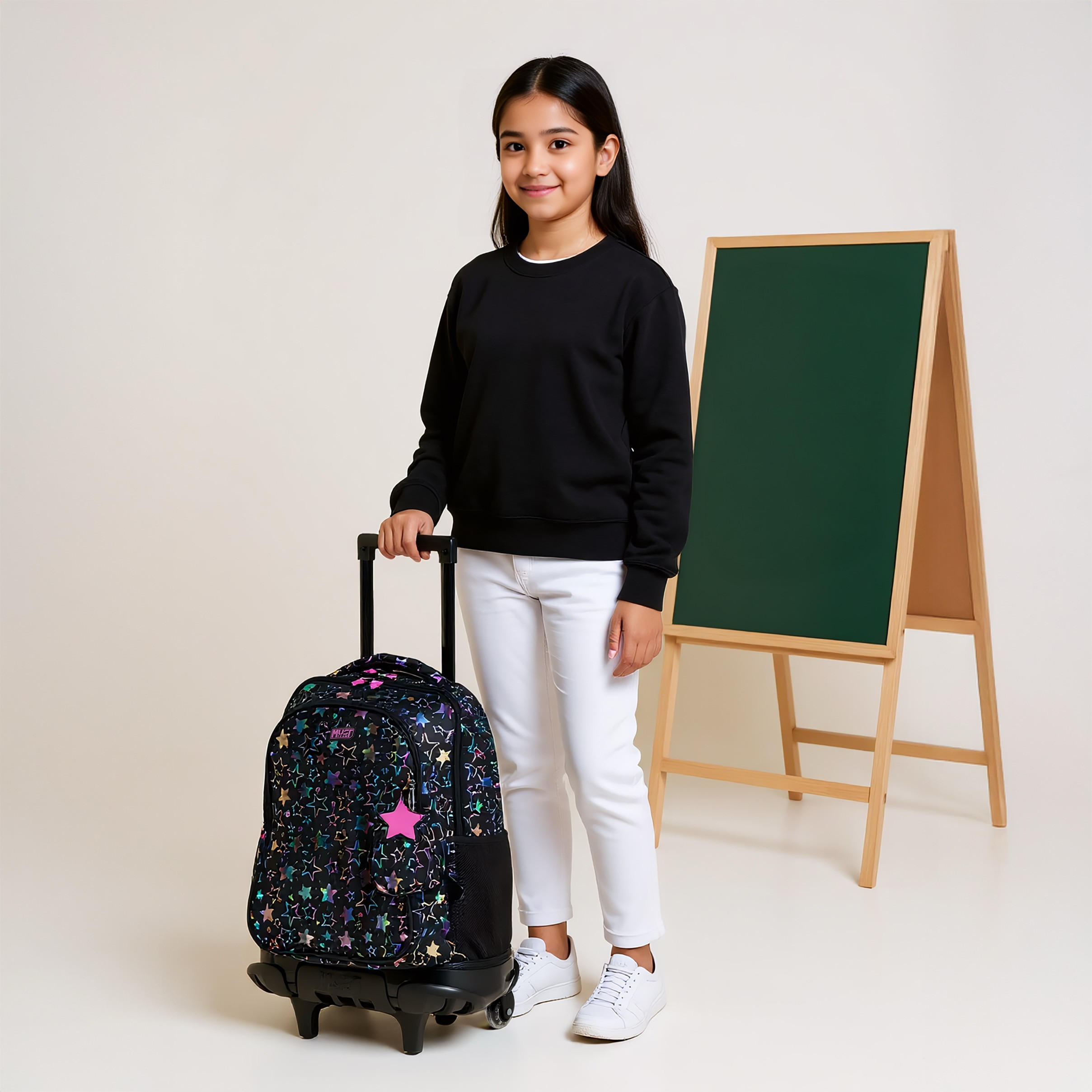 شنطة ترولي للبنات 5-8 سنوات بمقبض قابل للسحب وطبعات من ماست-school-bagsandbackpacks-trolleybags-image-2