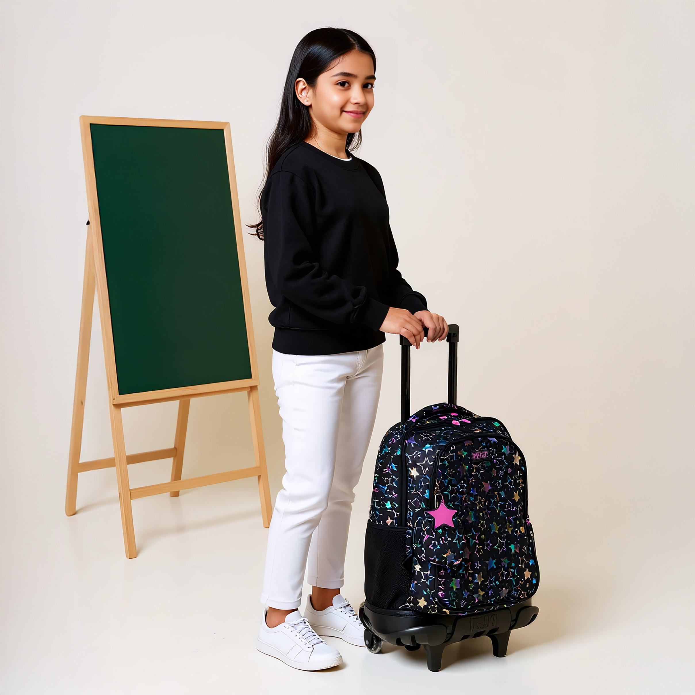 شنطة ترولي للبنات 5-8 سنوات بمقبض قابل للسحب وطبعات من ماست-school-bagsandbackpacks-trolleybags-image-3