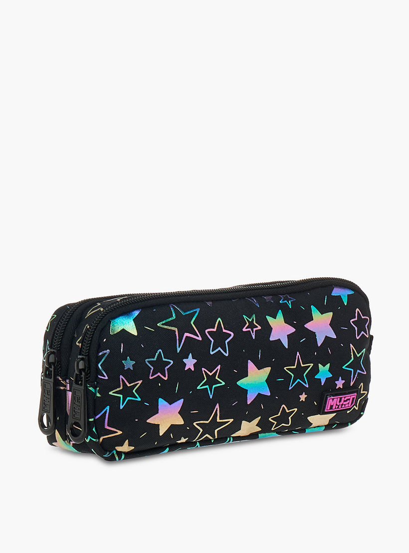 MUST Star Print 2-Compartment Pencil Pouch with Zip Closure-school-stationery-pencilcases-image-2