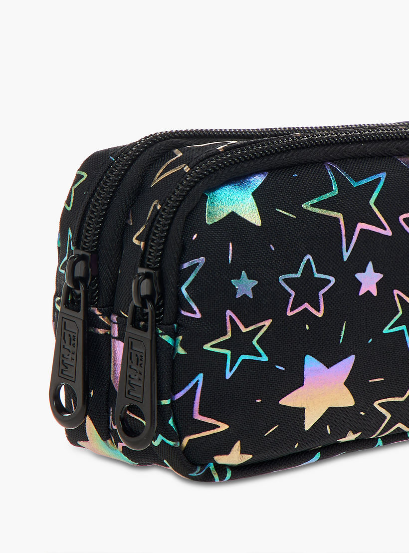 MUST Star Print 2-Compartment Pencil Pouch with Zip Closure-school-stationery-pencilcases-image-4