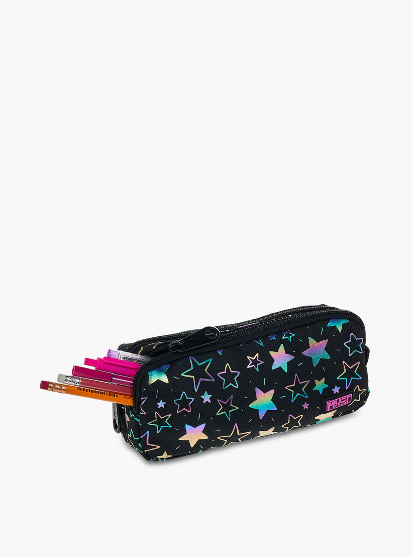 MUST Star Print 2-Compartment Pencil Pouch with Zip Closure-school-stationery-pencilcases-image-6