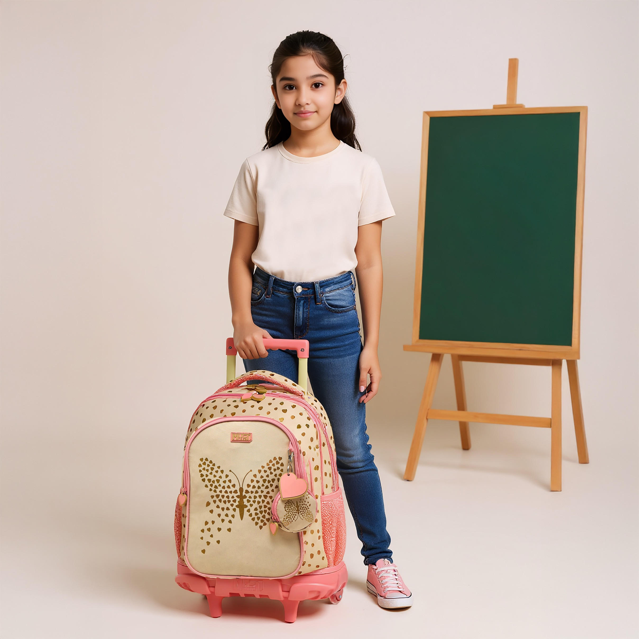 شنطة ترولي للبنات 5-8 سنوات بمقبض قابل للسحب وتصميم فراشة من ماست-school-bagsandbackpacks-trolleybags-image-3
