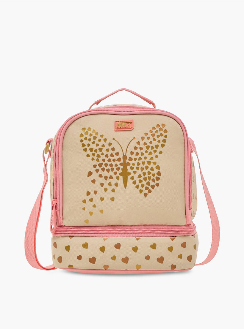 MUST Butterfly Print Lunch Bag with Adjustable Strap and Zip Closure-school-lunchessentials-lunchbags-image-1