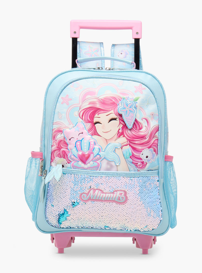 Minmie Mermaid Trolley Bag for Girls 5-8 Years with Padded Shoulder Straps -school-bagsandbackpacks-trolleybags-image-1