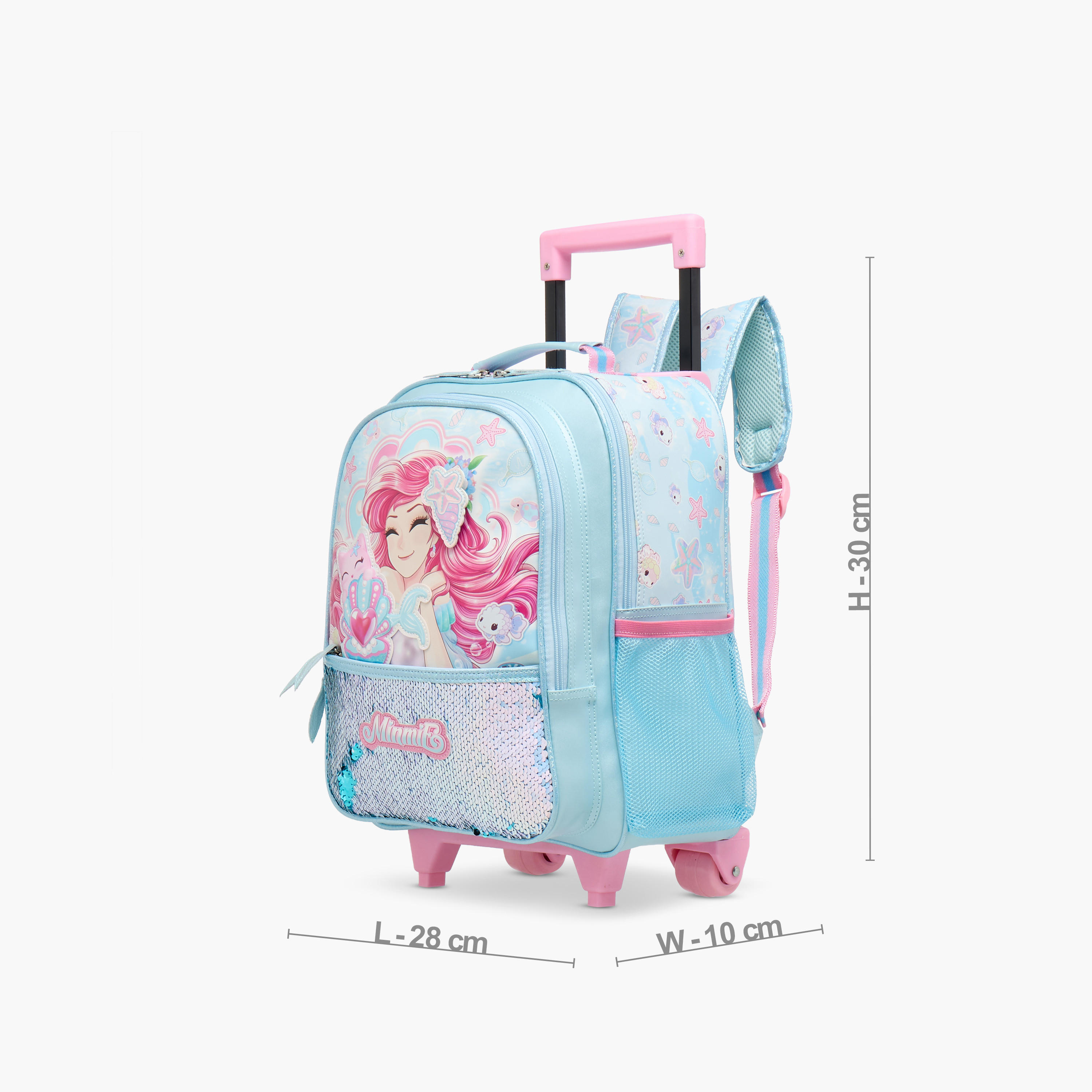 Minmie Mermaid Trolley Bag for Girls 5-8 Years with Padded Shoulder Straps -school-bagsandbackpacks-trolleybags-image-2