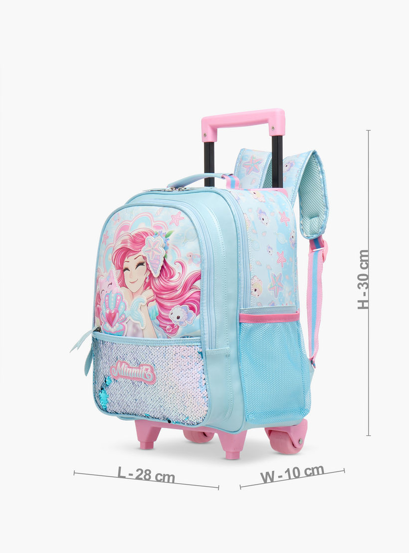 Minmie Mermaid Trolley Bag for Girls 5-8 Years with Padded Shoulder Straps -school-bagsandbackpacks-trolleybags-image-2