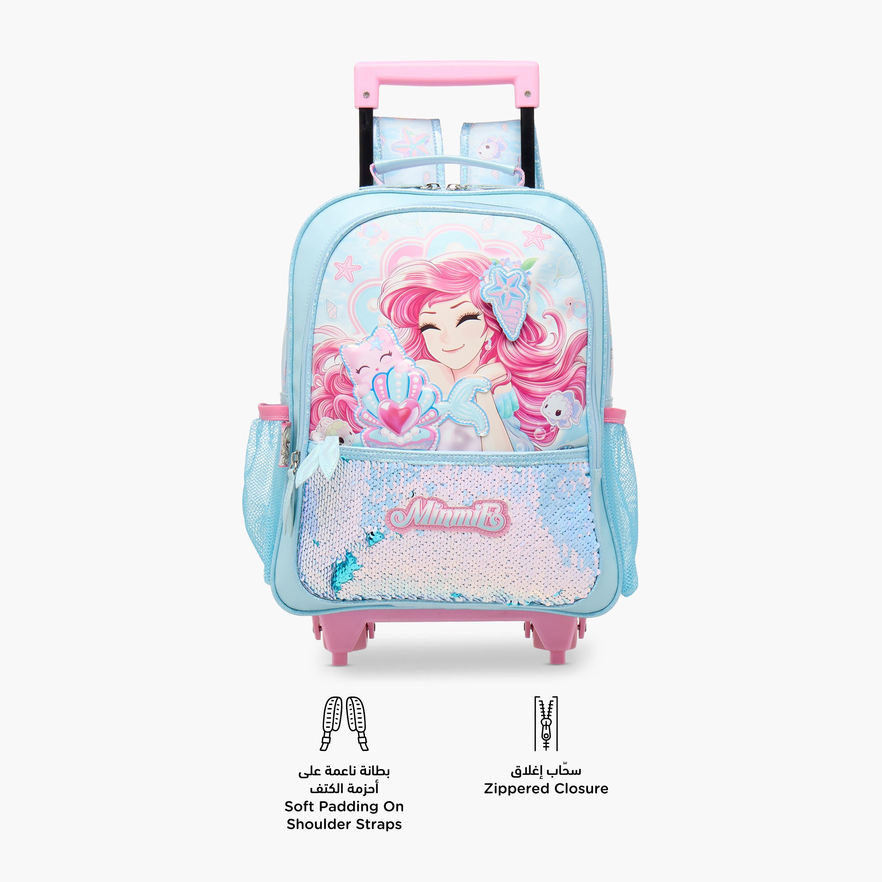 Minmie Mermaid Trolley Bag for Girls 5-8 Years with Padded Shoulder Straps -school-bagsandbackpacks-trolleybags-image-4