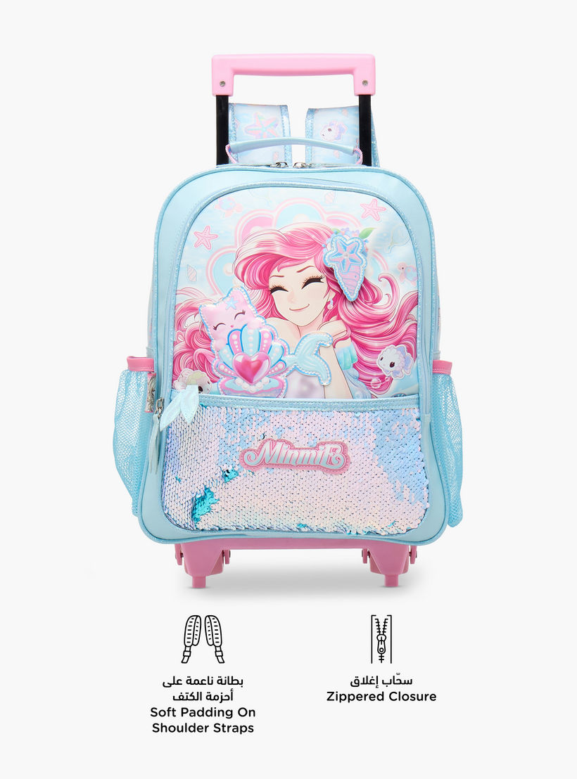 Minmie Mermaid Trolley Bag for Girls 5-8 Years with Padded Shoulder Straps -school-bagsandbackpacks-trolleybags-image-4