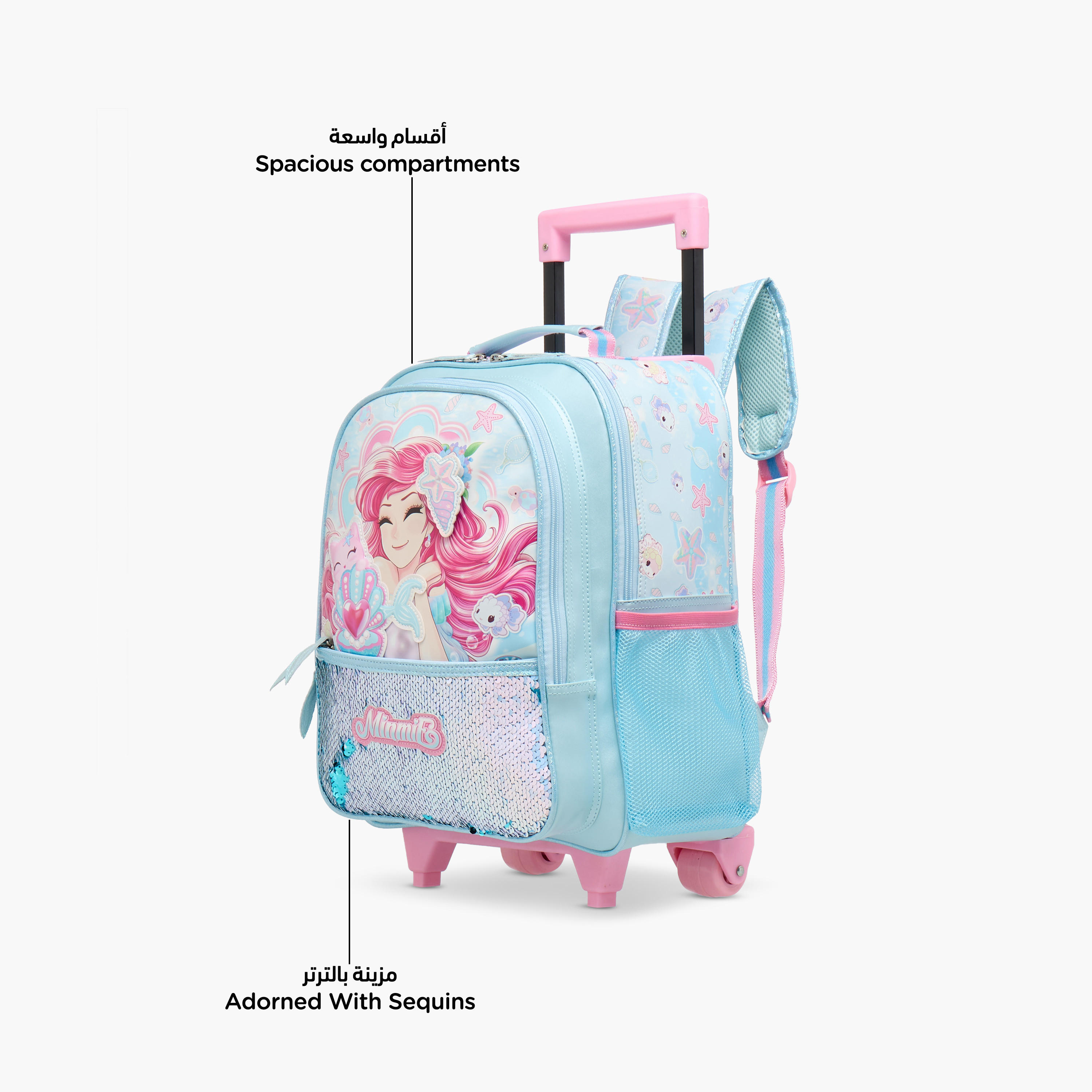 Minmie Mermaid Trolley Bag for Girls 5-8 Years with Padded Shoulder Straps -school-bagsandbackpacks-trolleybags-image-6