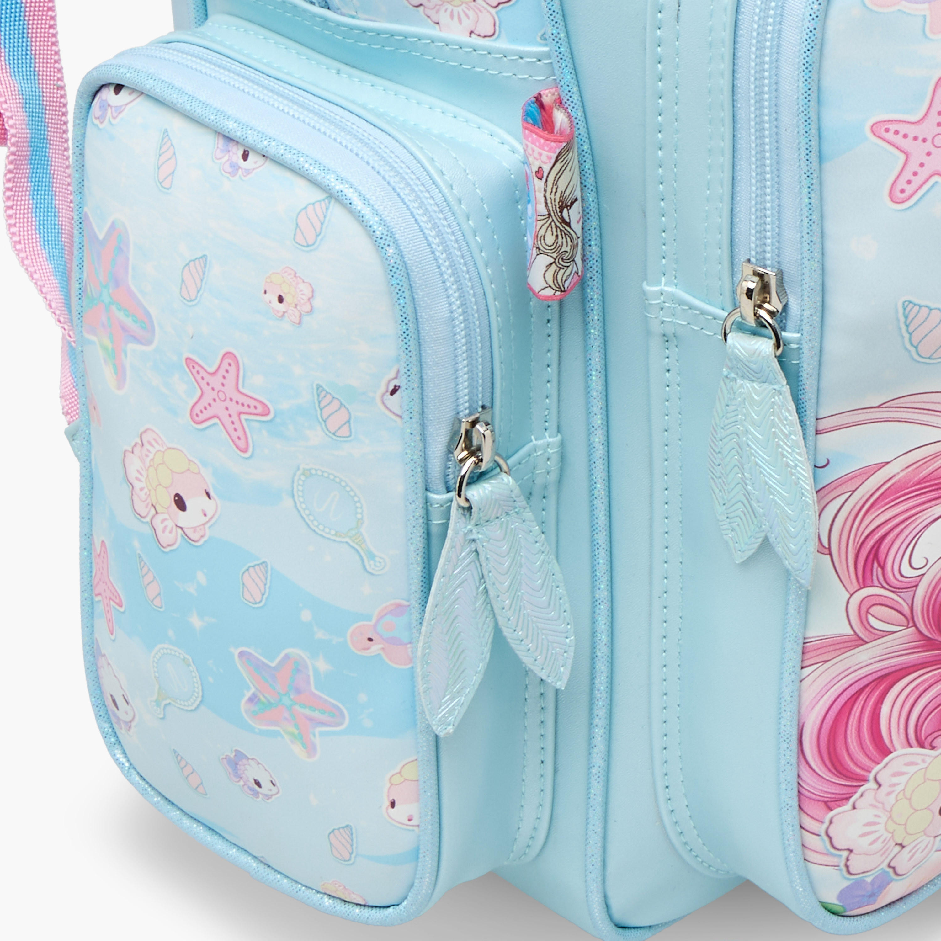 Minmie Mermaid Print 16-inch Backpack with Adjustable Straps and Zip Closure - 21x10x23 cms-school-bagsandbackpacks-backpacks-image-9
