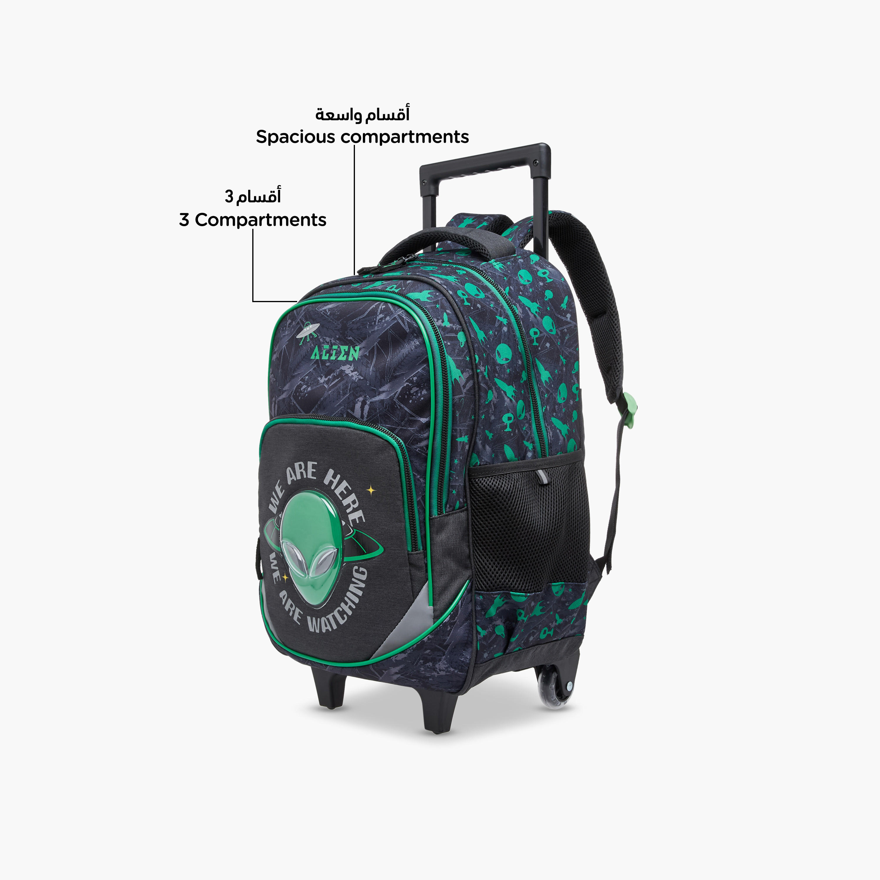 شنطة ترولي للأطفال 5-8 سنوات بأحزمة كتف مبطّنة وتصميم فضاء-school-bagsandbackpacks-trolleybags-image-6