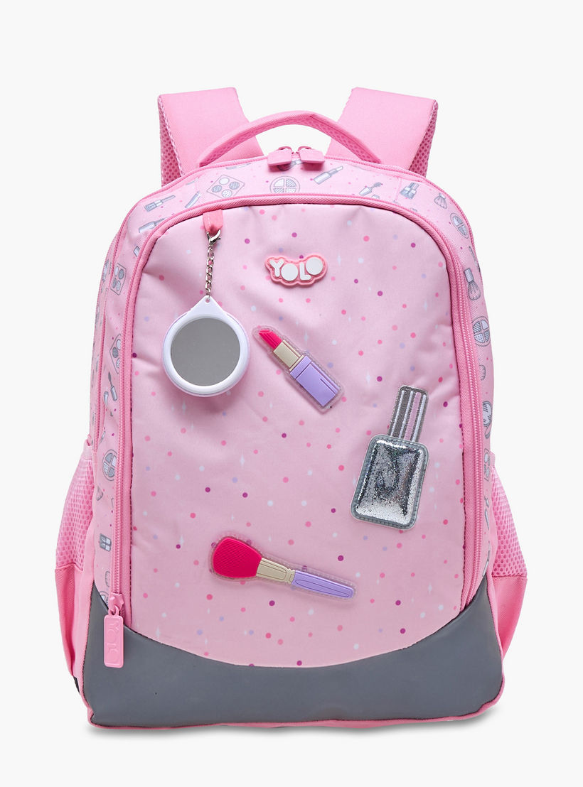 Yolo Applique Detail Backpack with Adjustable Straps and Zip Closure - 30x40x20 cms-school-bagsandbackpacks-backpacks-image-1