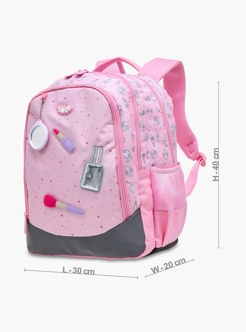Yolo Applique Detail Backpack with Adjustable Straps and Zip Closure - 30x40x20 cms-school-bagsandbackpacks-backpacks-image-2