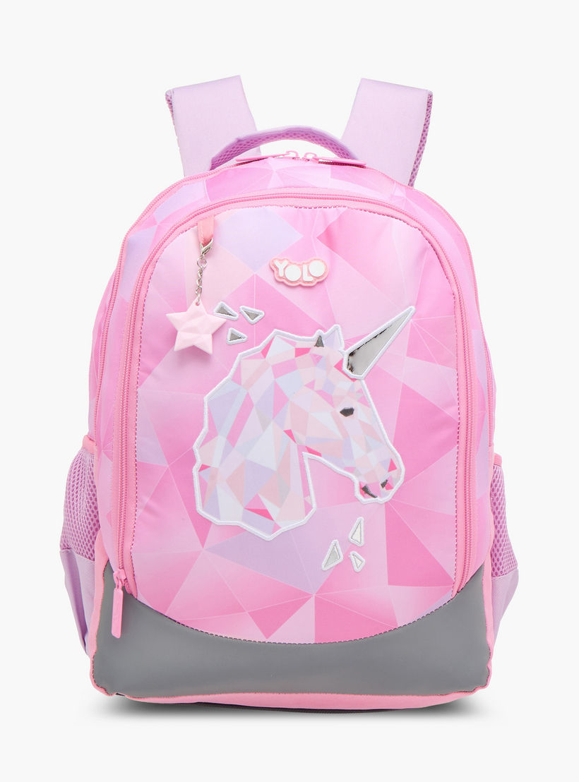 Yolo Unicorn Print Backpack with Adjustable Straps and Zip Closure - 30x40x20 cms-school-bagsandbackpacks-backpacks-image-1